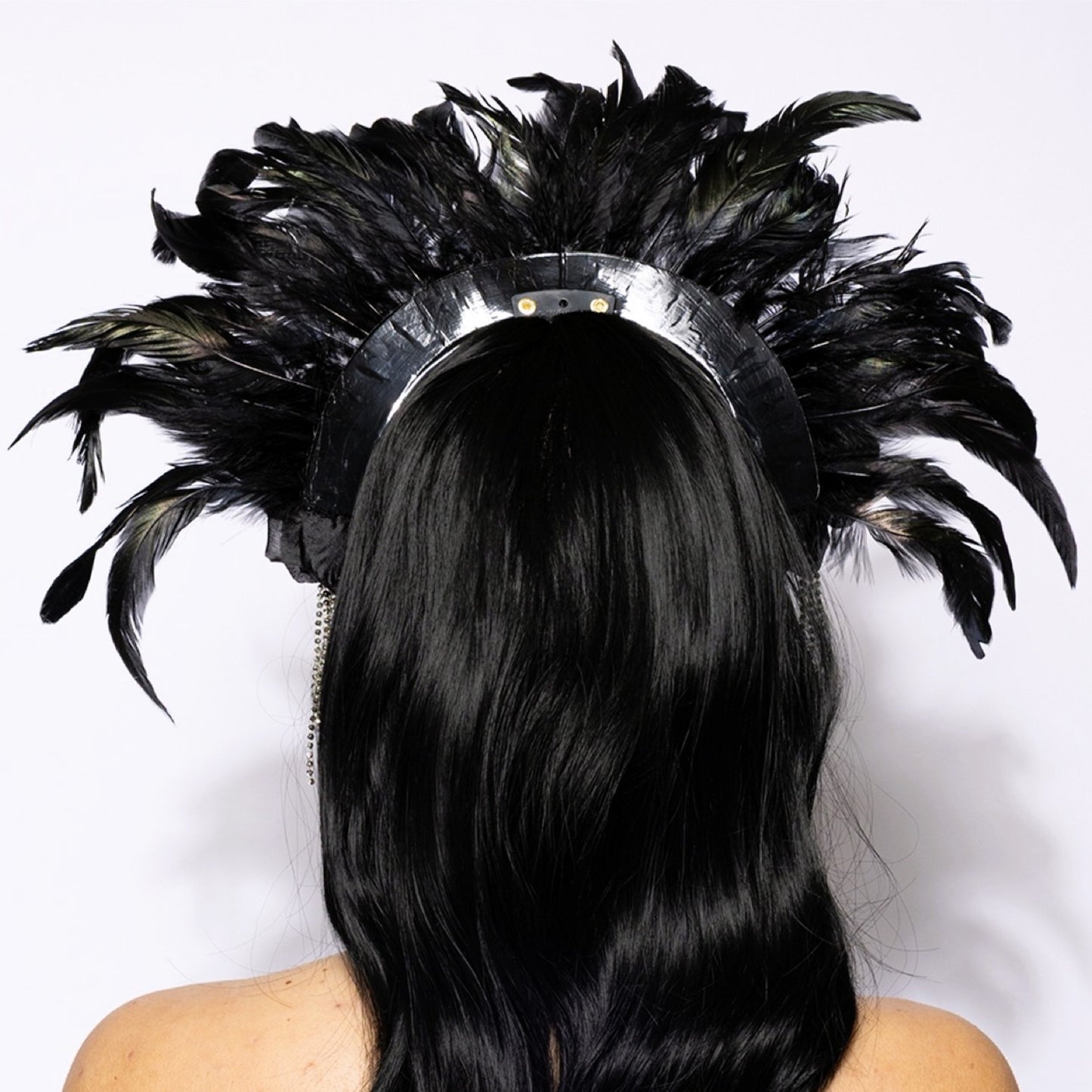 Feather Headdress, Showstopper, Silver and Black