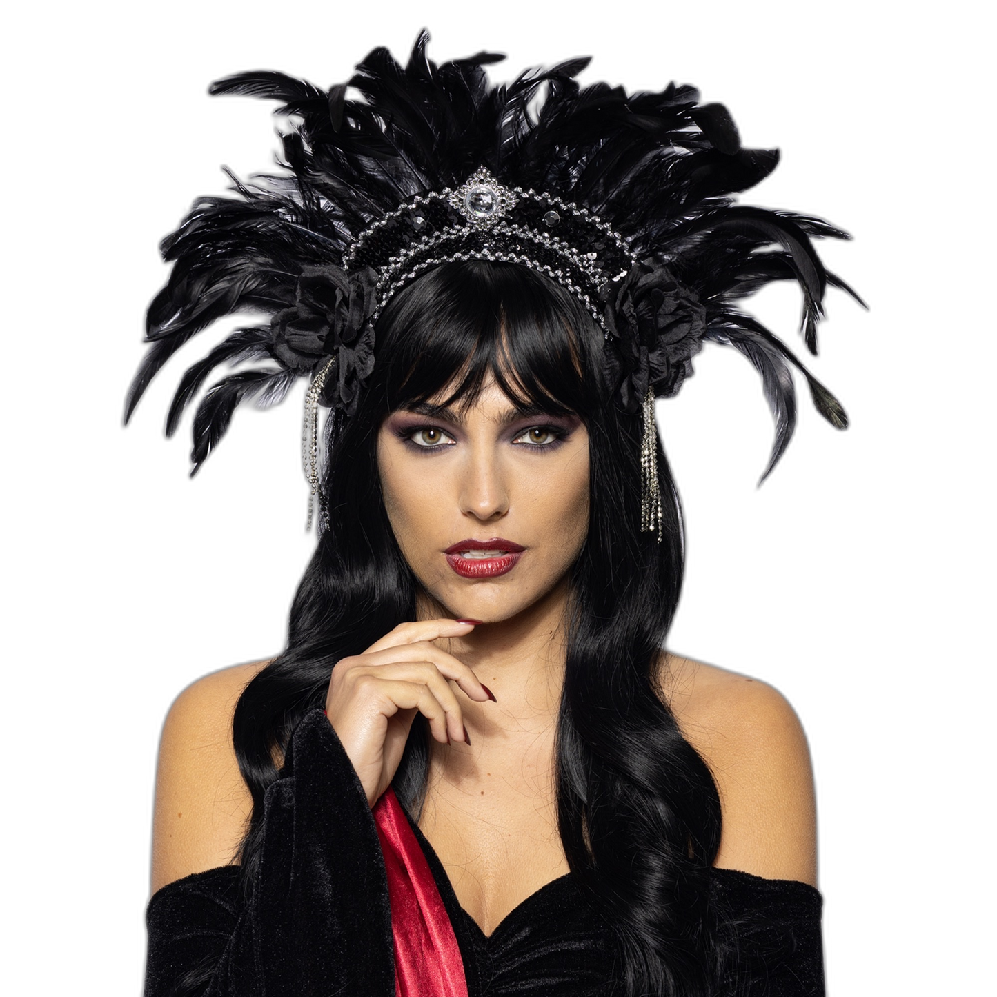 Feather Headdress, Showstopper, Silver and Black