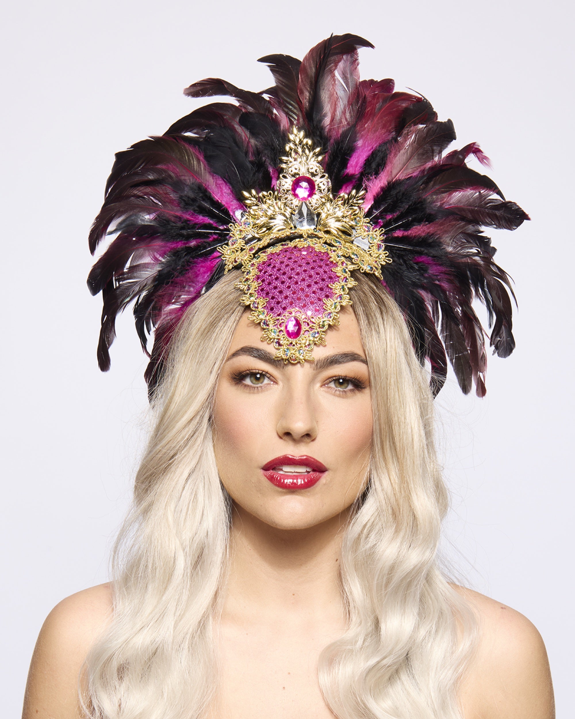 Feather Headdress, Showgirl, Pink