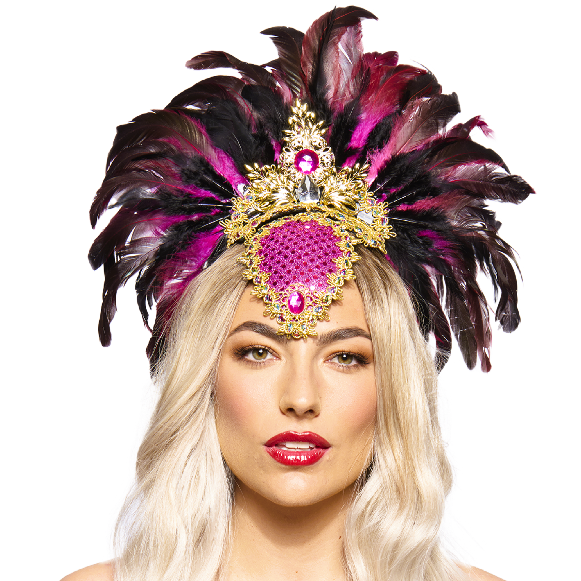 Feather Headdress, Showgirl, Pink