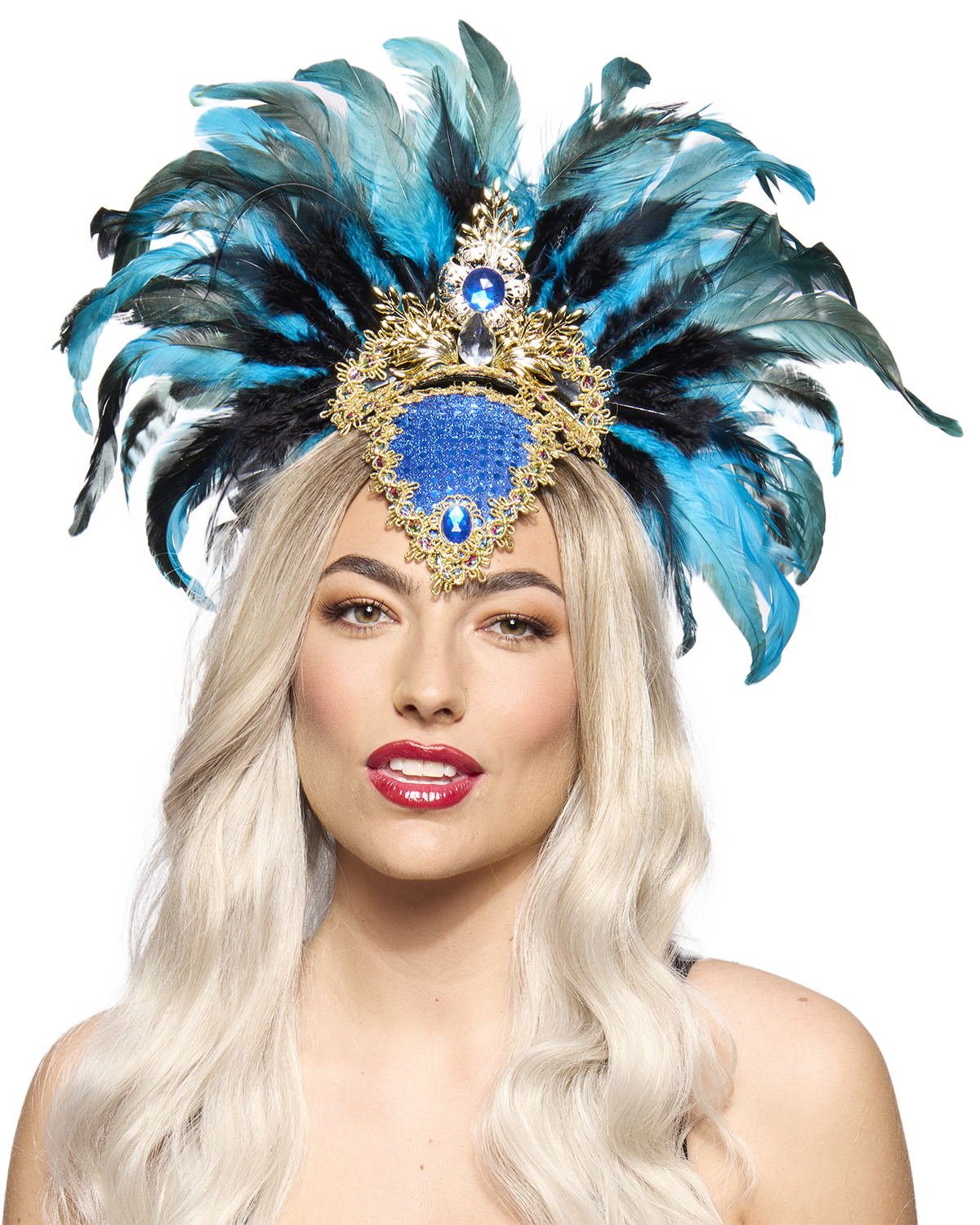 Ultimate Showgirl Feather Headdress, Blue