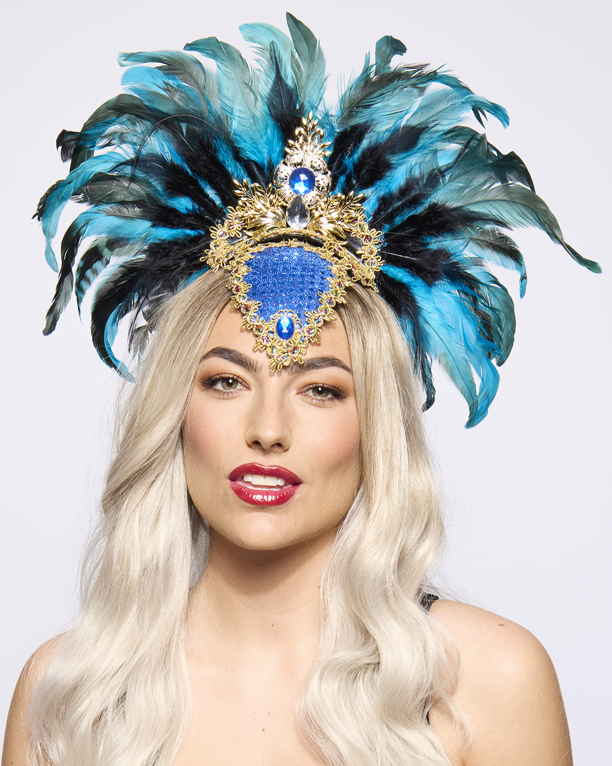 Ultimate Showgirl Feather Headdress, Blue