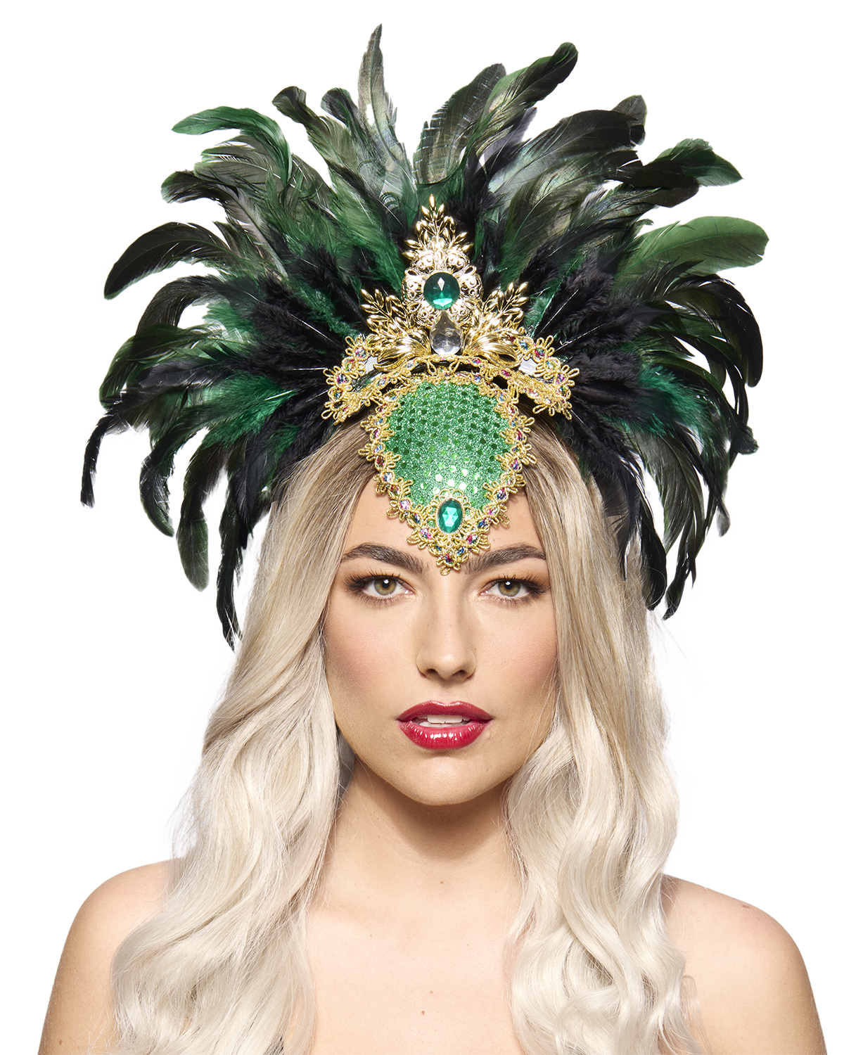 Ultimate Showgirl Feather Headdress, Green