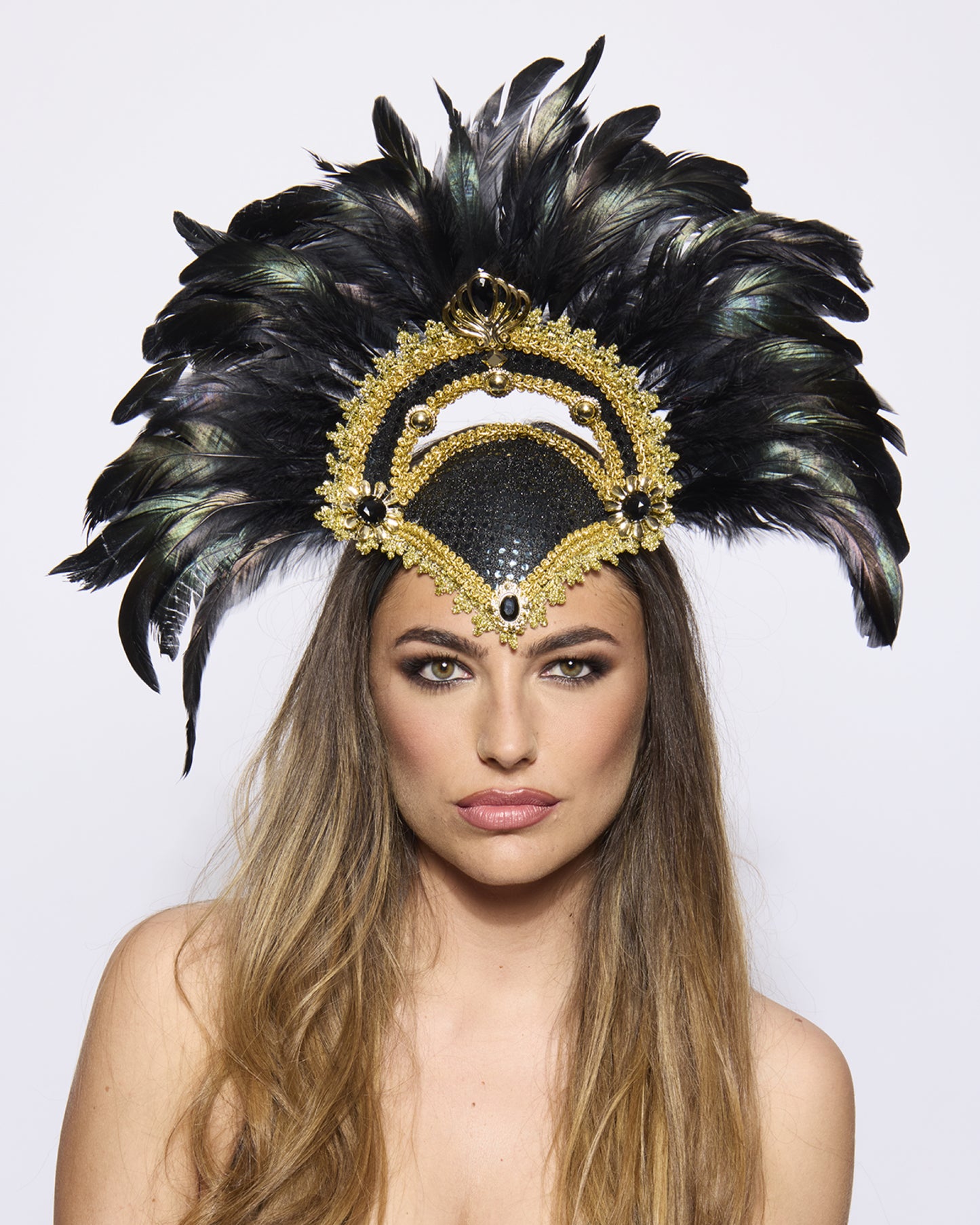 Feather Headdress, Vegas Showgirl, Black