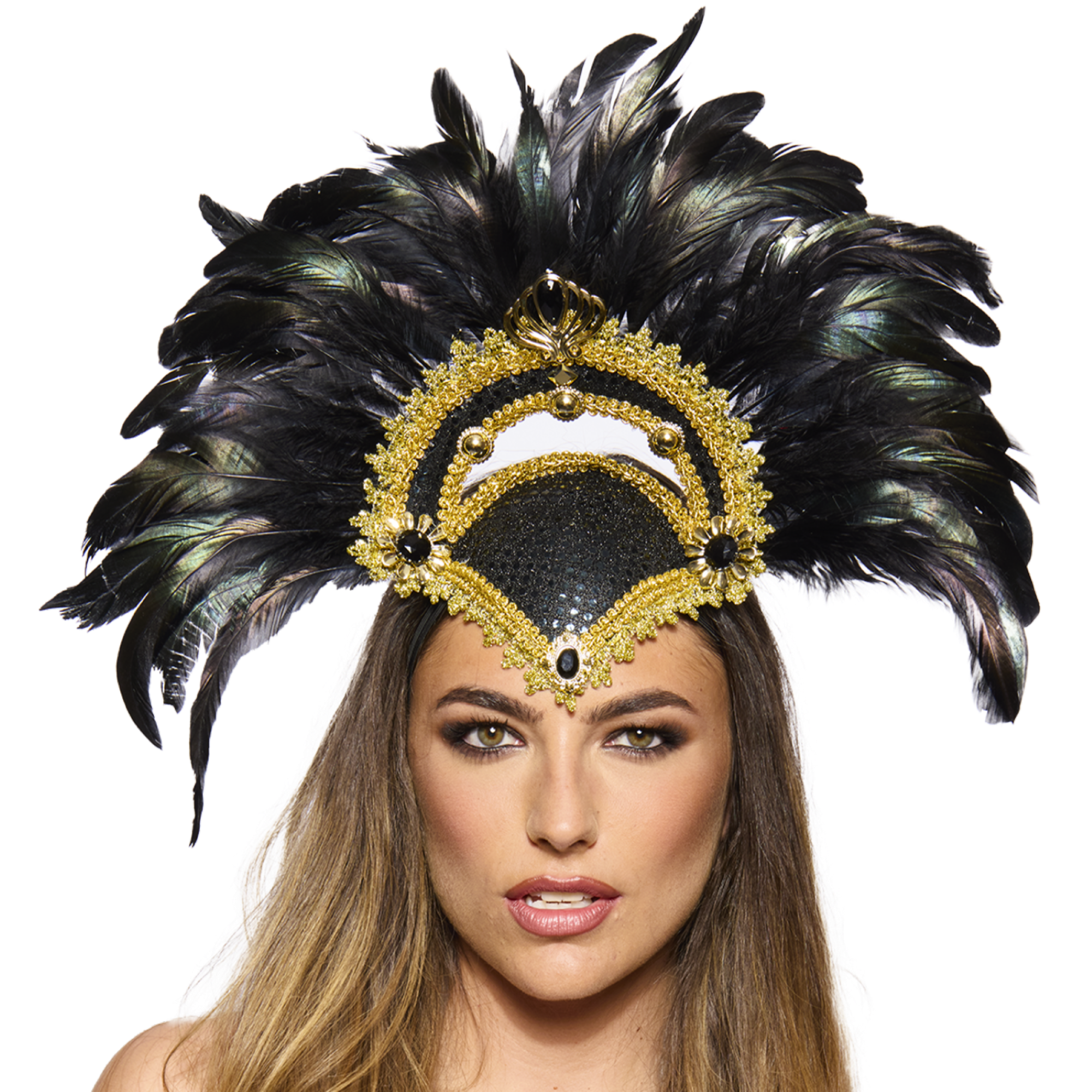 Feather Headdress, Vegas Showgirl, Black