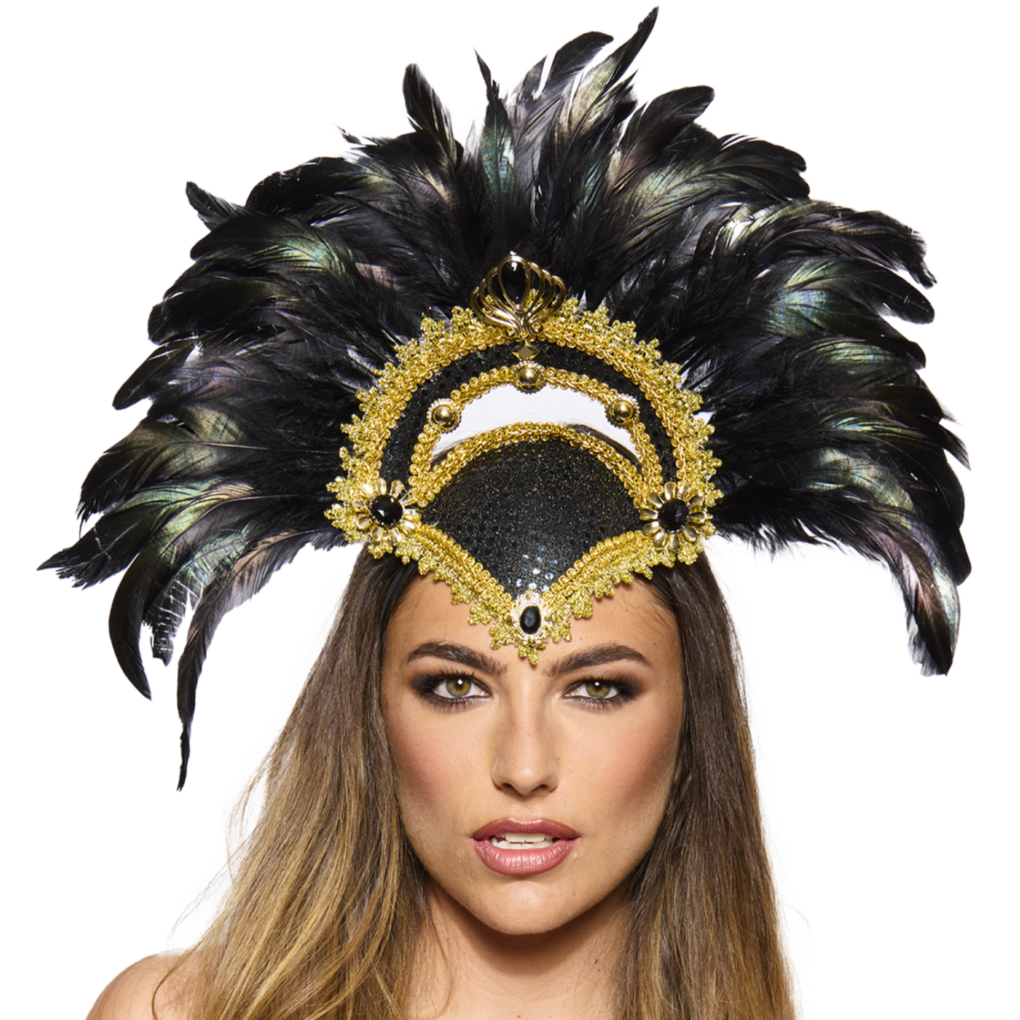 Feather Headdress, Vegas Showgirl, Black