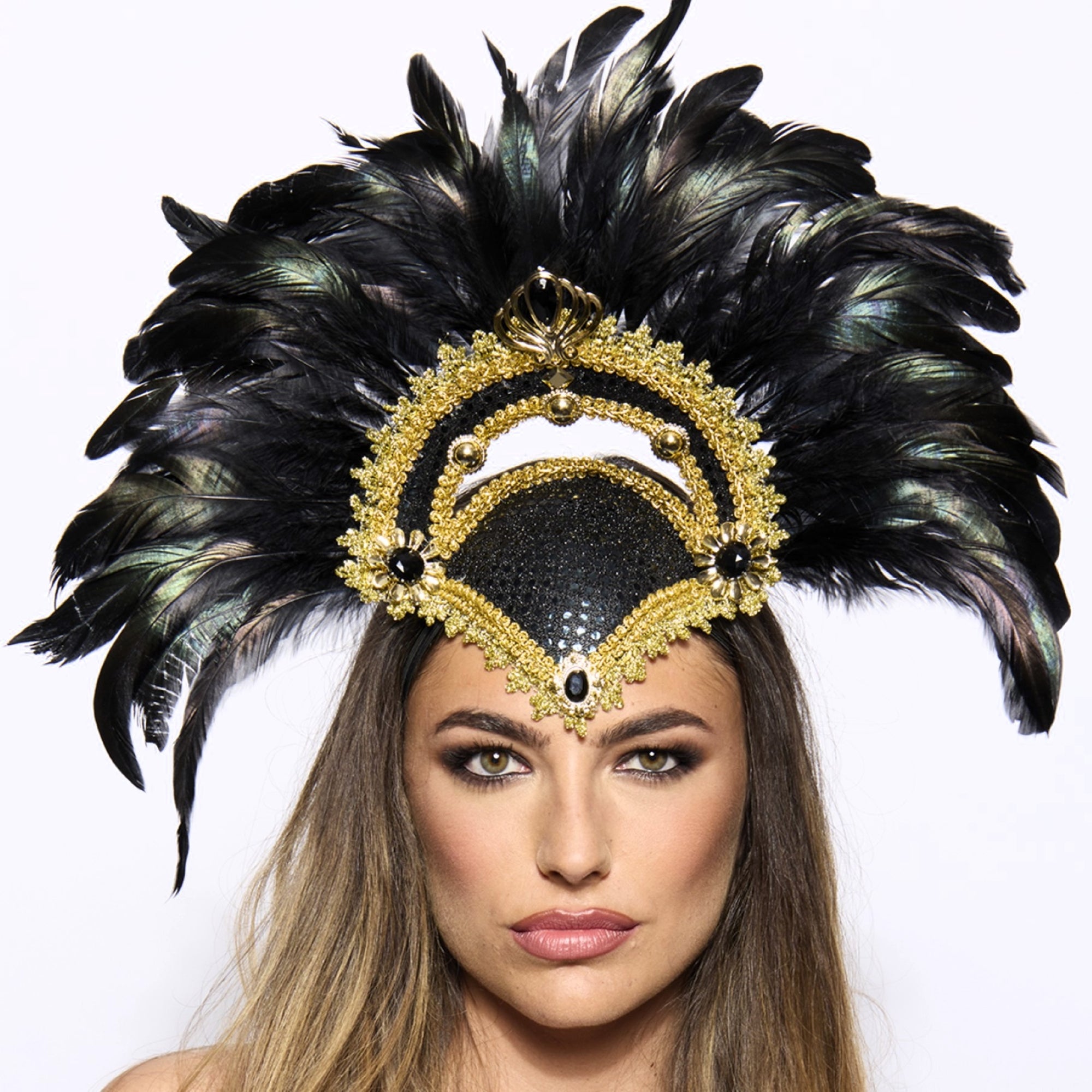 Feather Headdress, Vegas Showgirl, Black