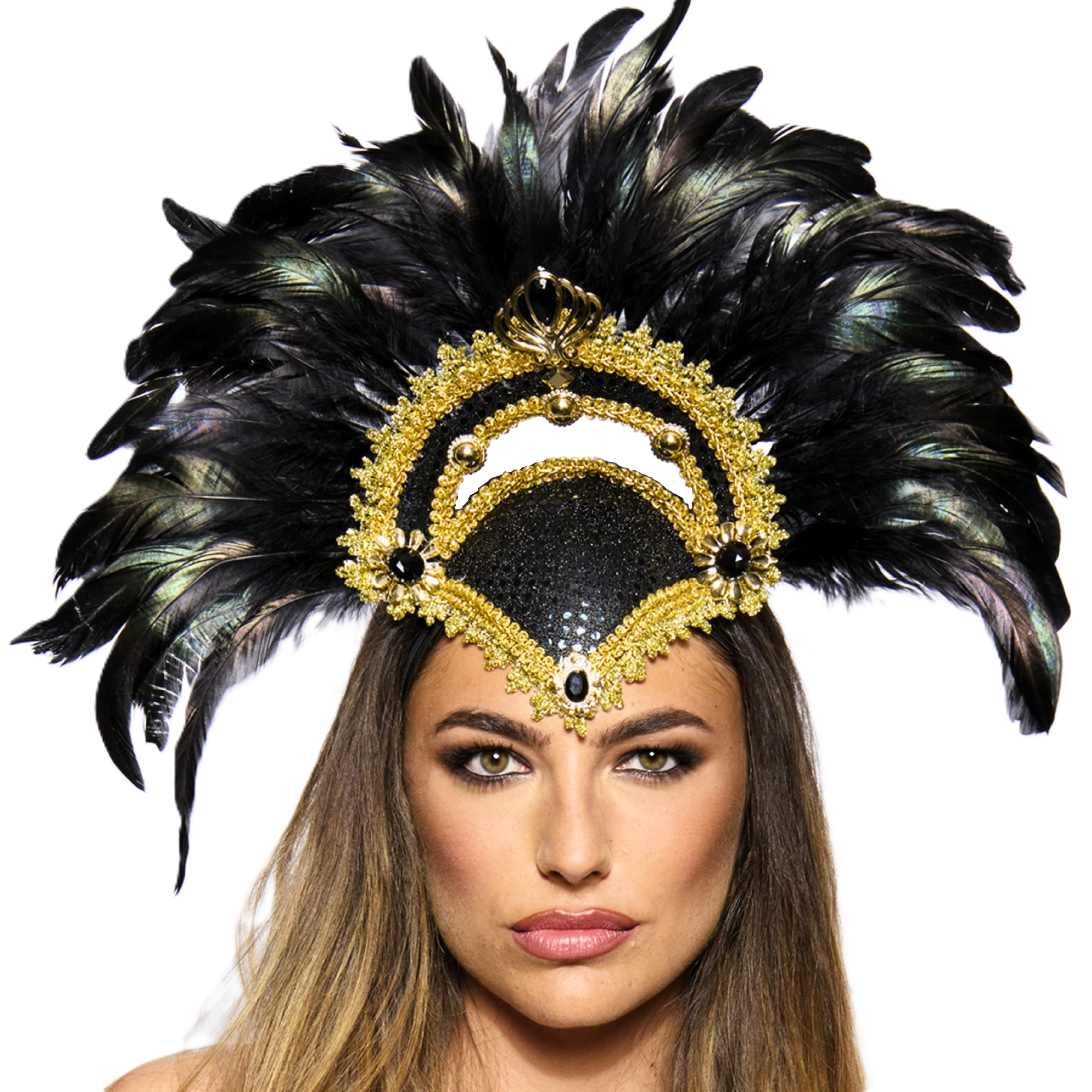 Feather Headdress, Vegas Showgirl, Black