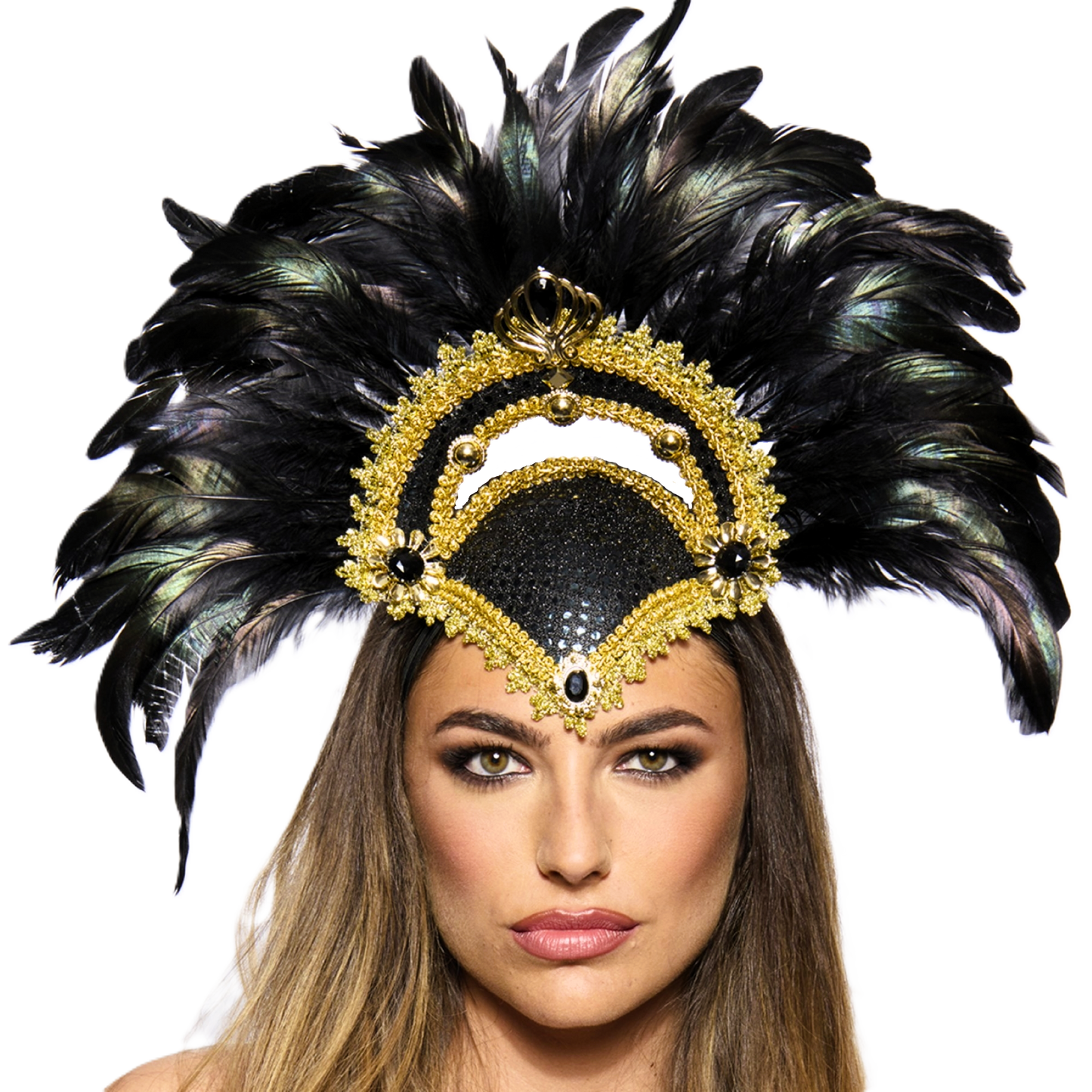 Feather Headdress, Vegas Showgirl, Black