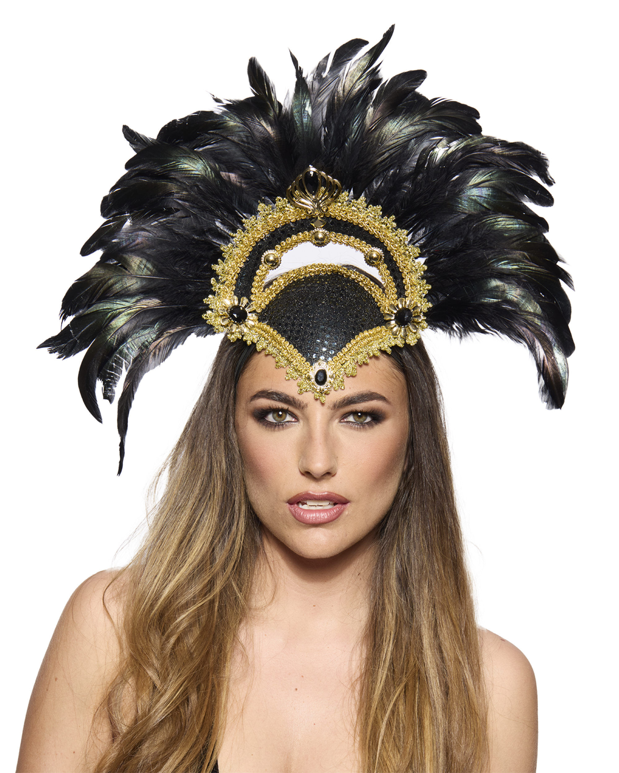 Feather Headdress, Vegas Showgirl, Black