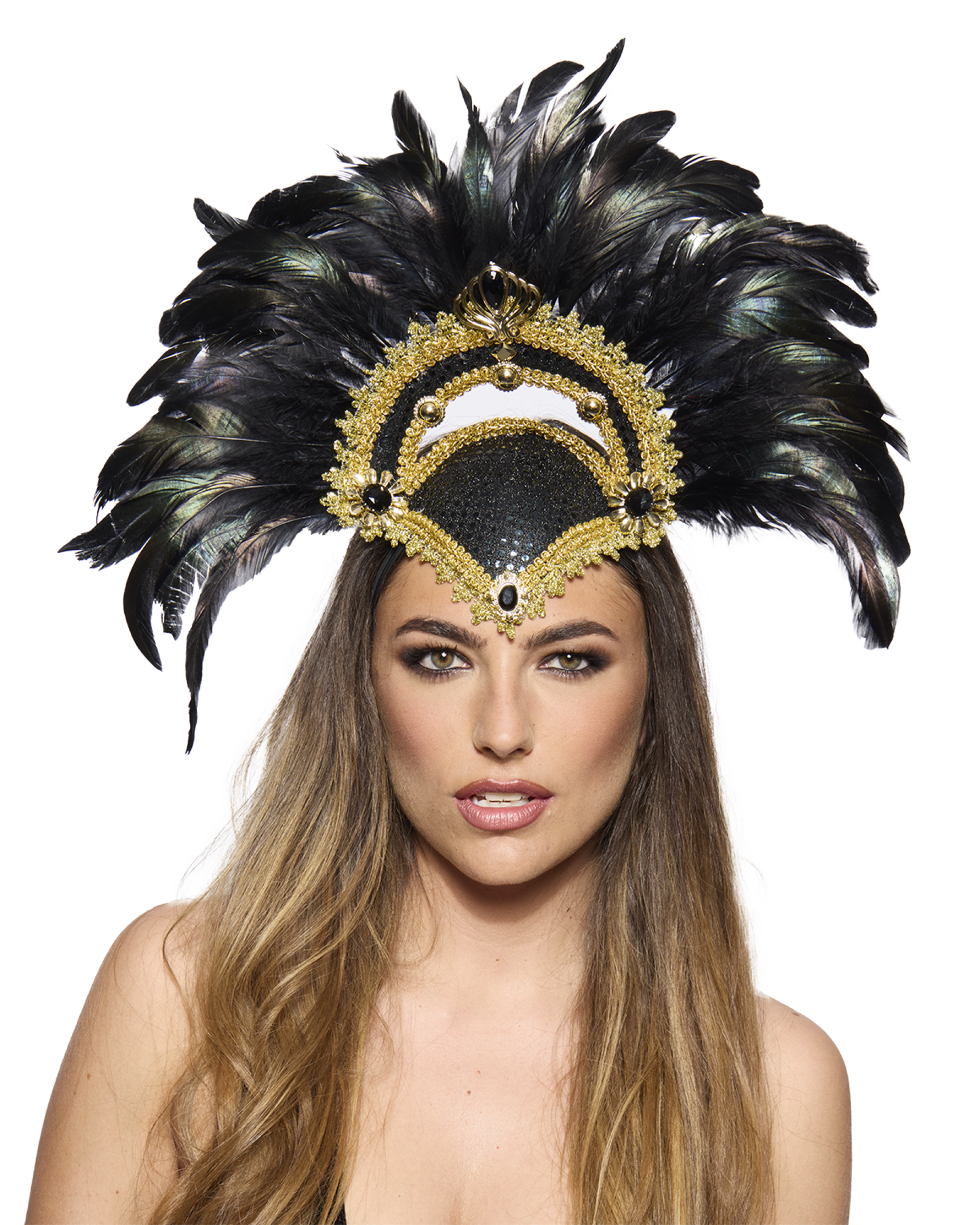Feather Headdress, Vegas Showgirl, Black