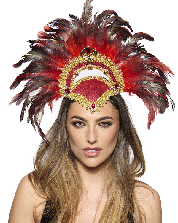 Vegas Showgirl Feather Headdress, Red