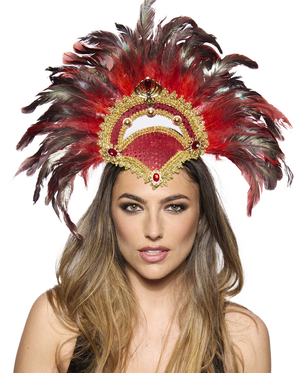 Vegas Showgirl Feather Headdress, Red