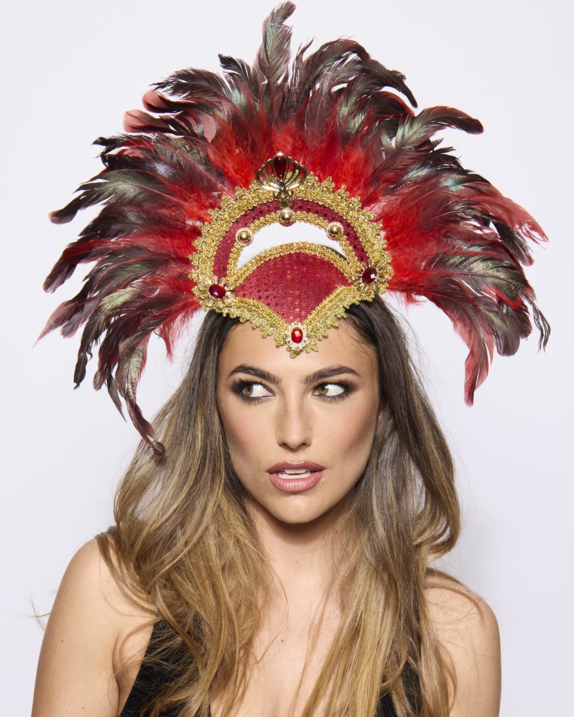 Feather Headdress, Vegas Showgirl, Red