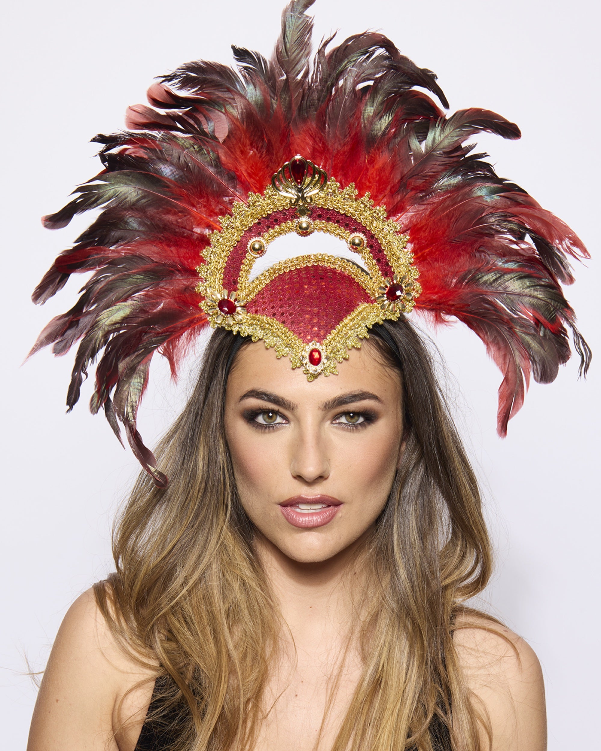 Feather Headdress, Vegas Showgirl, Red