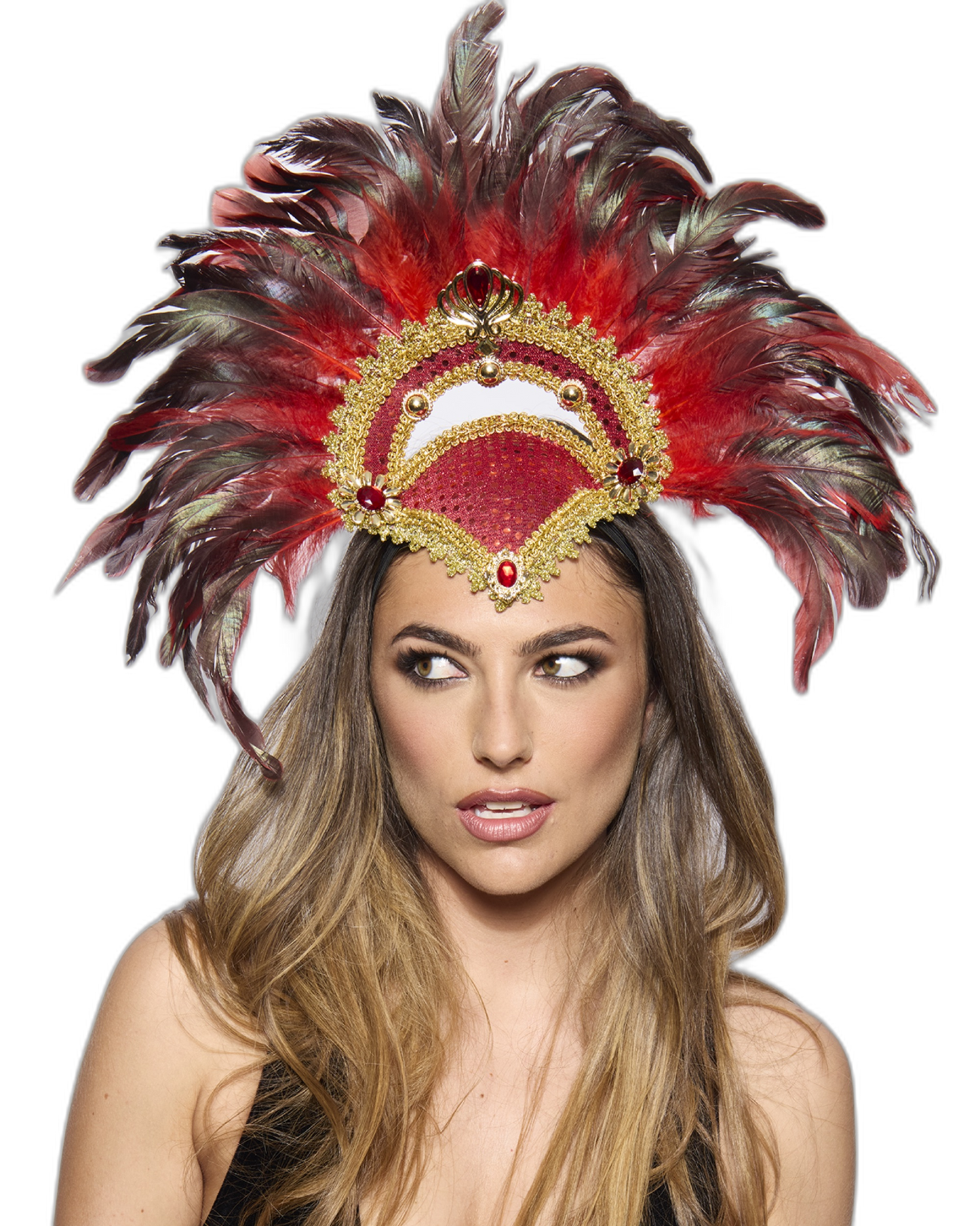 Feather Headdress, Vegas Showgirl, Red