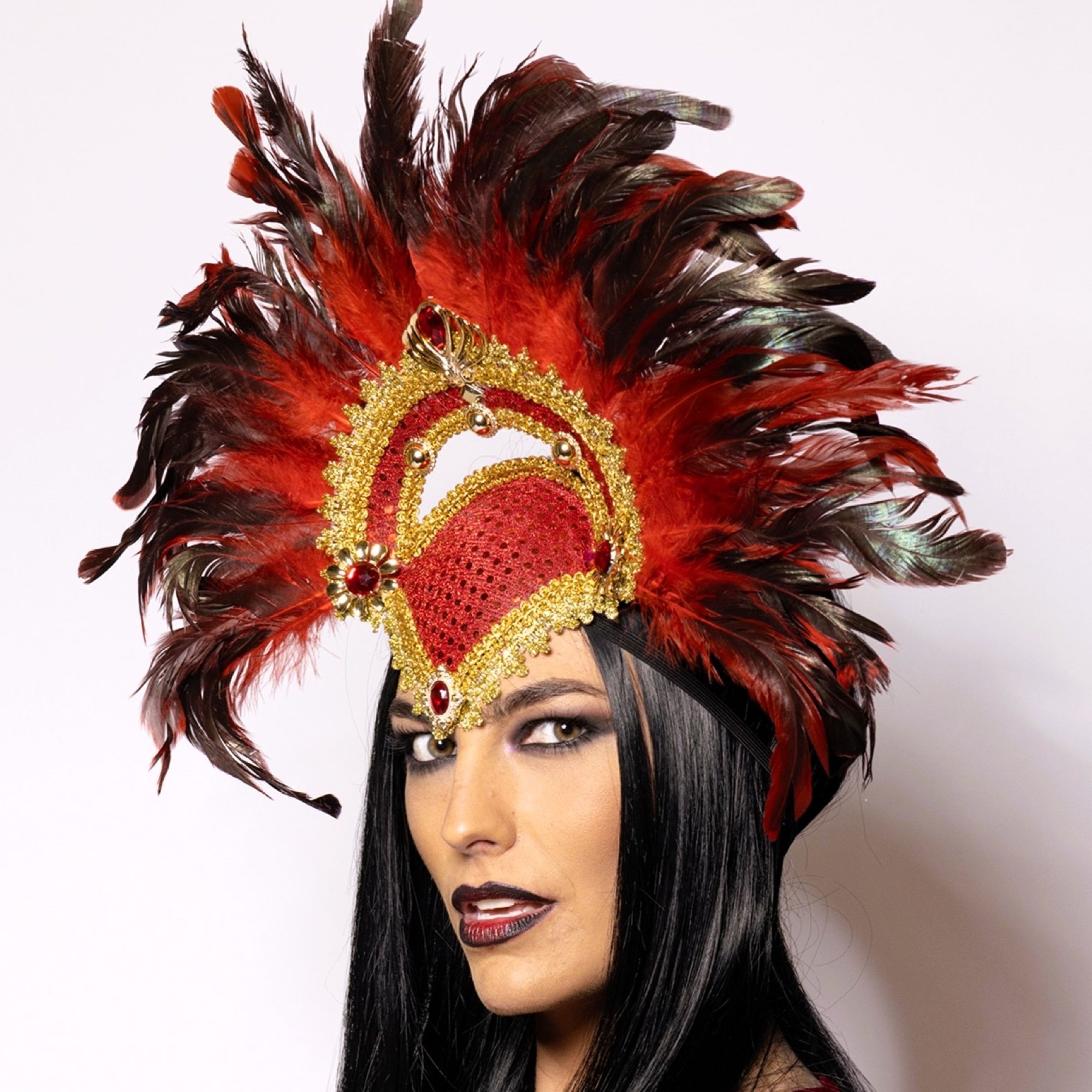 Feather Headdress, Vegas Showgirl, Red