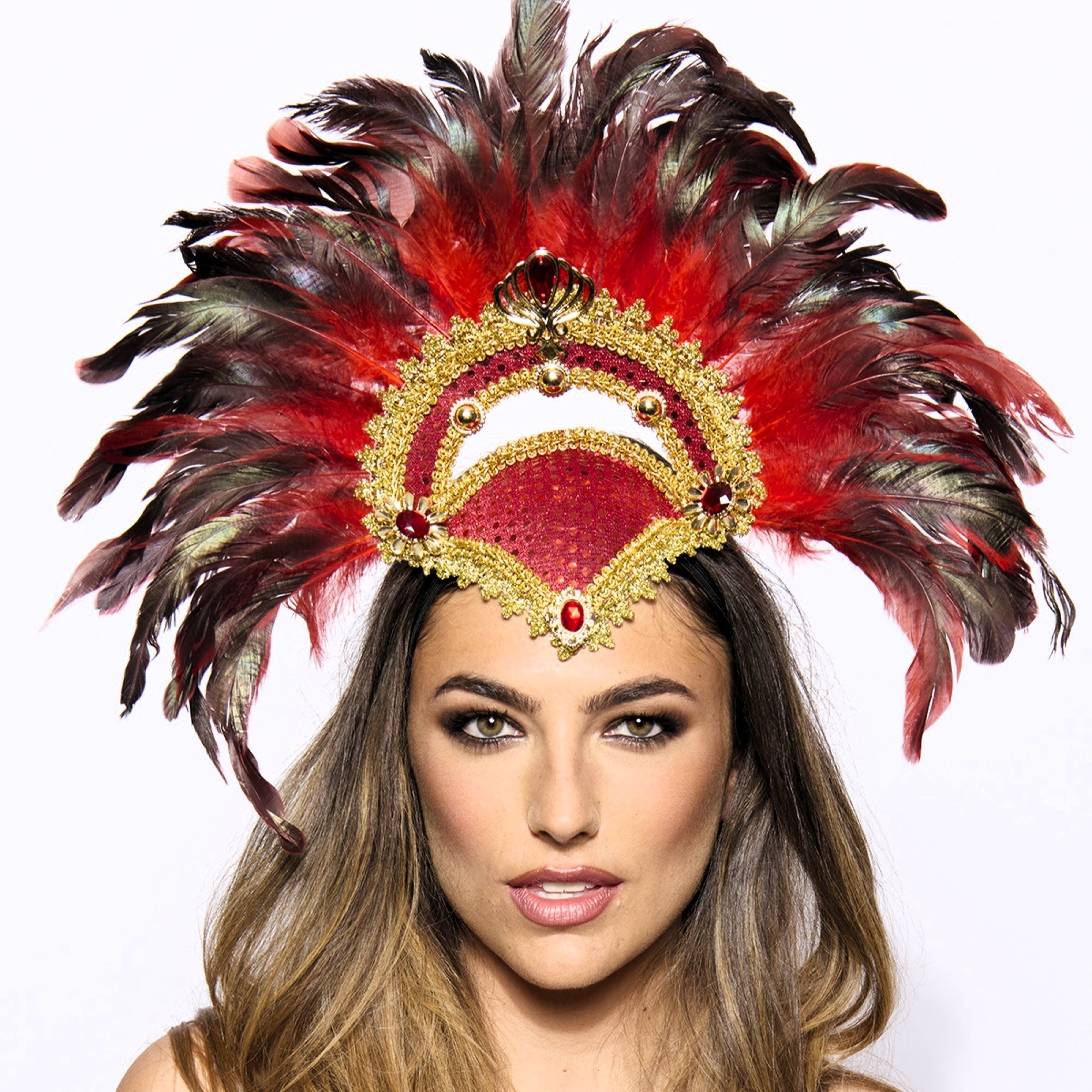 Feather Headdress, Vegas Showgirl, Red