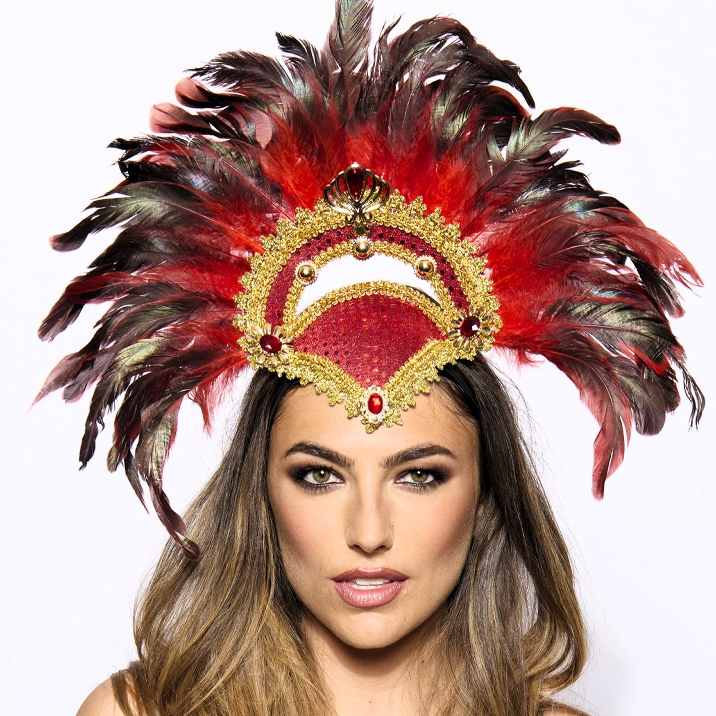 Feather Headdress, Vegas Showgirl, Red