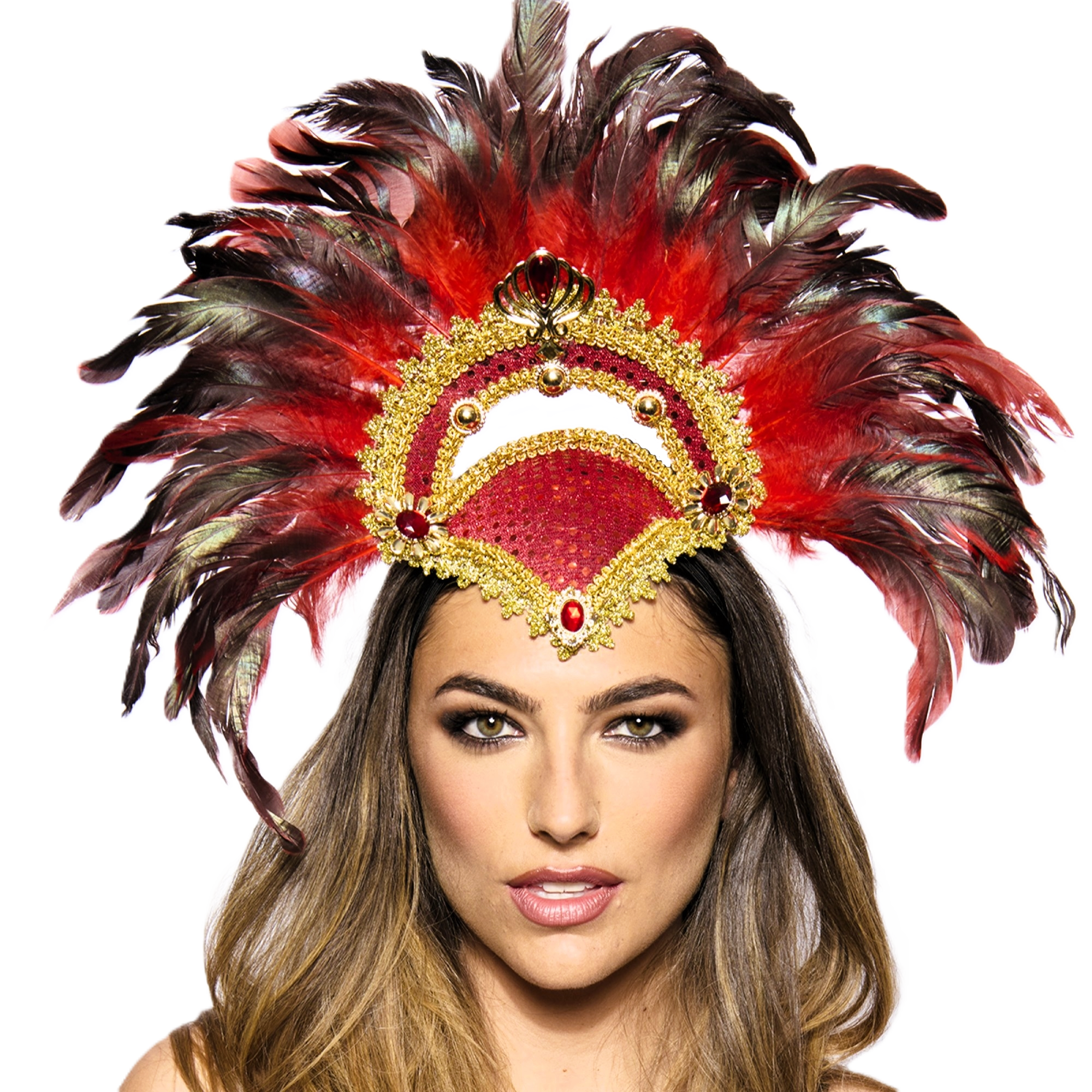 Feather Headdress, Vegas Showgirl, Red