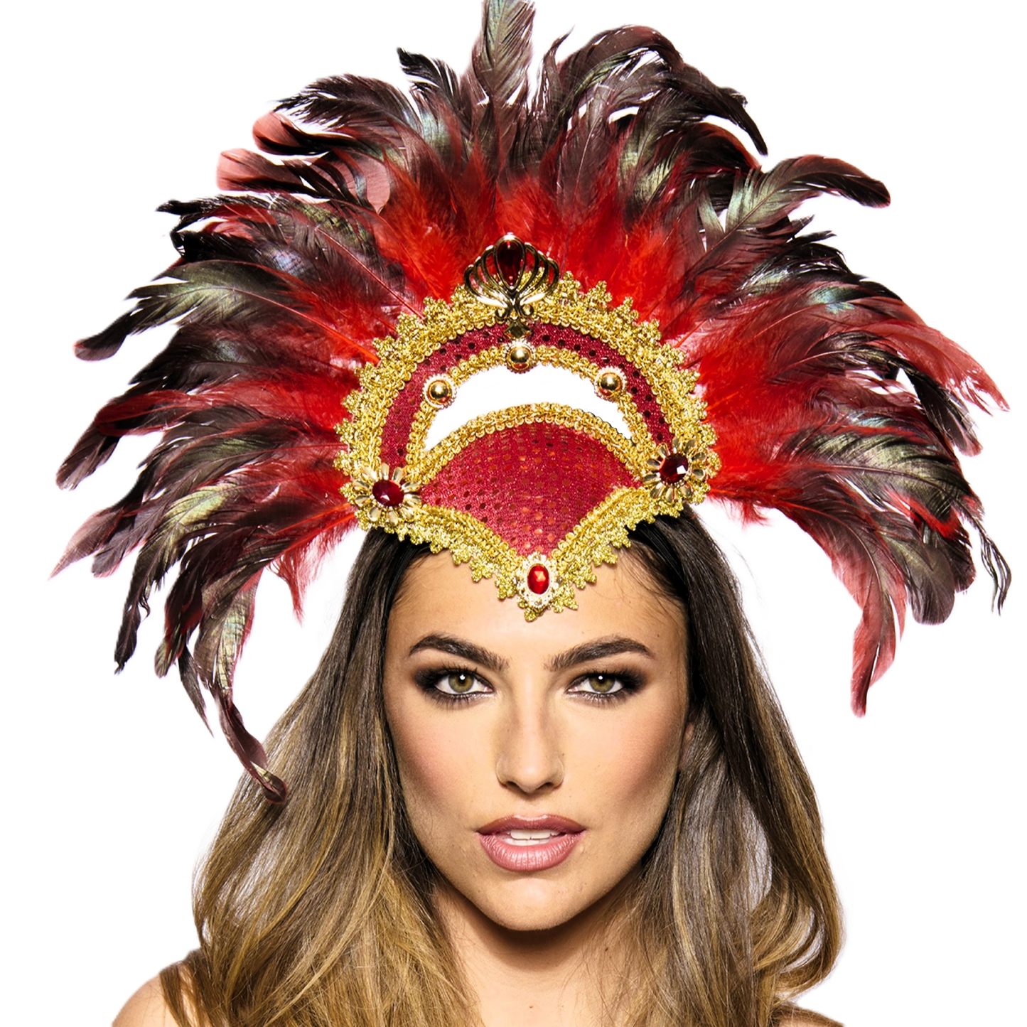 Feather Headdress, Vegas Showgirl, Red