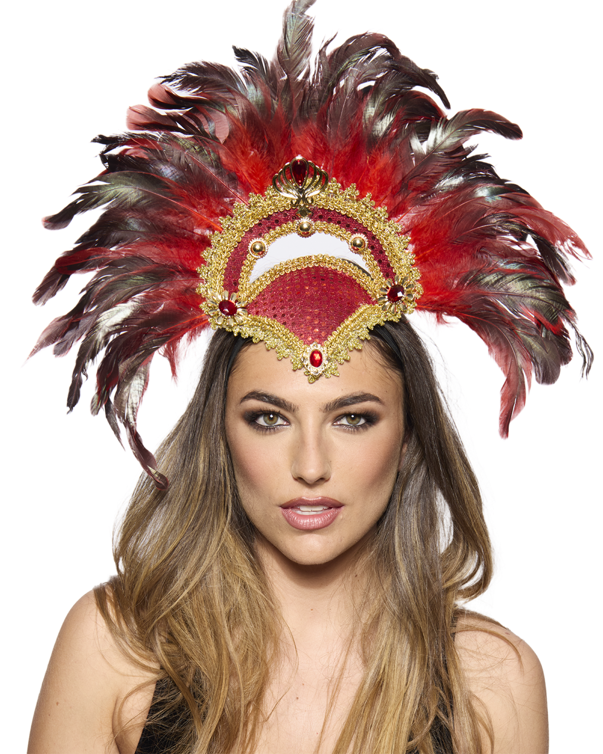 Feather Headdress, Vegas Showgirl, Red