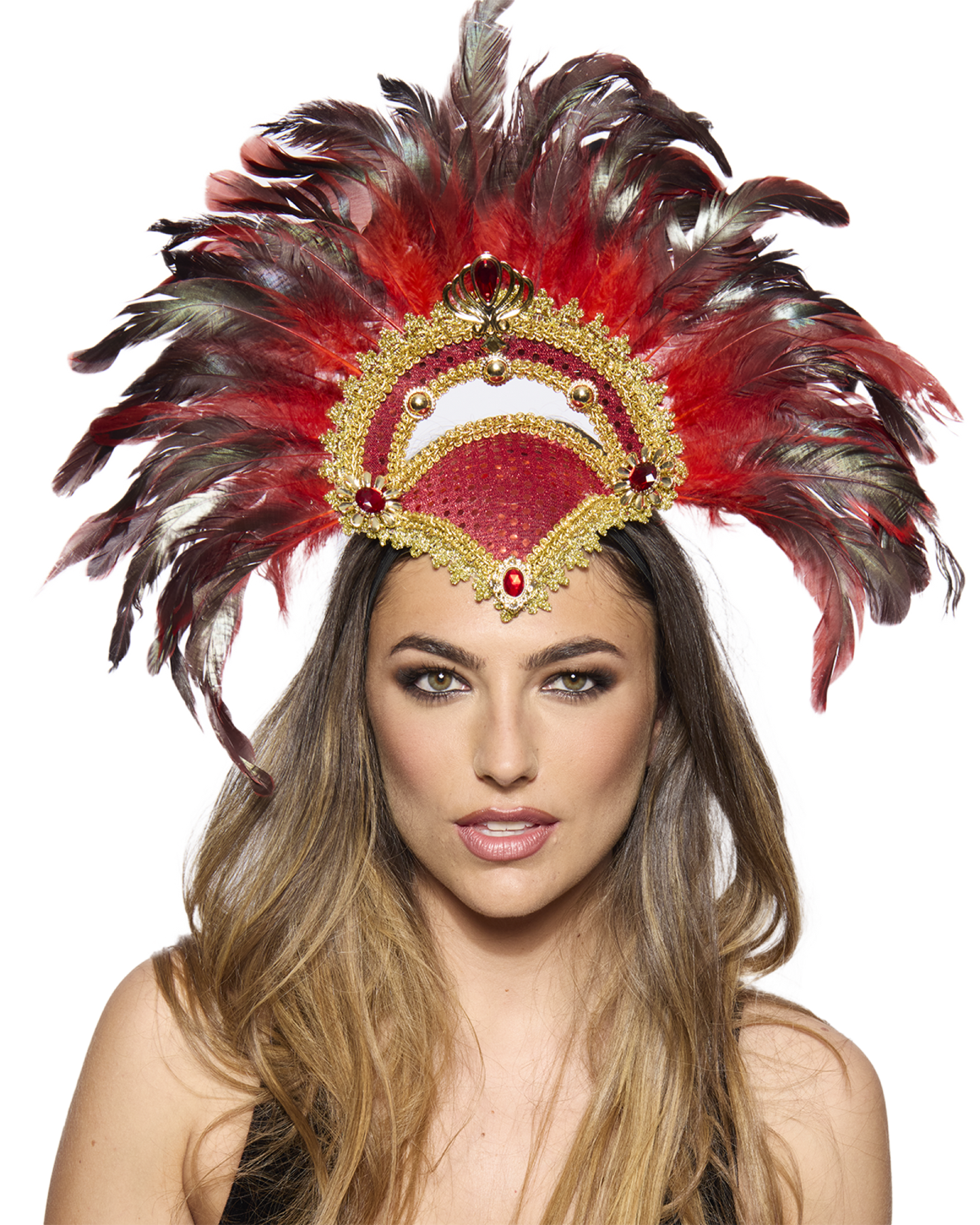 Feather Headdress, Vegas Showgirl, Red