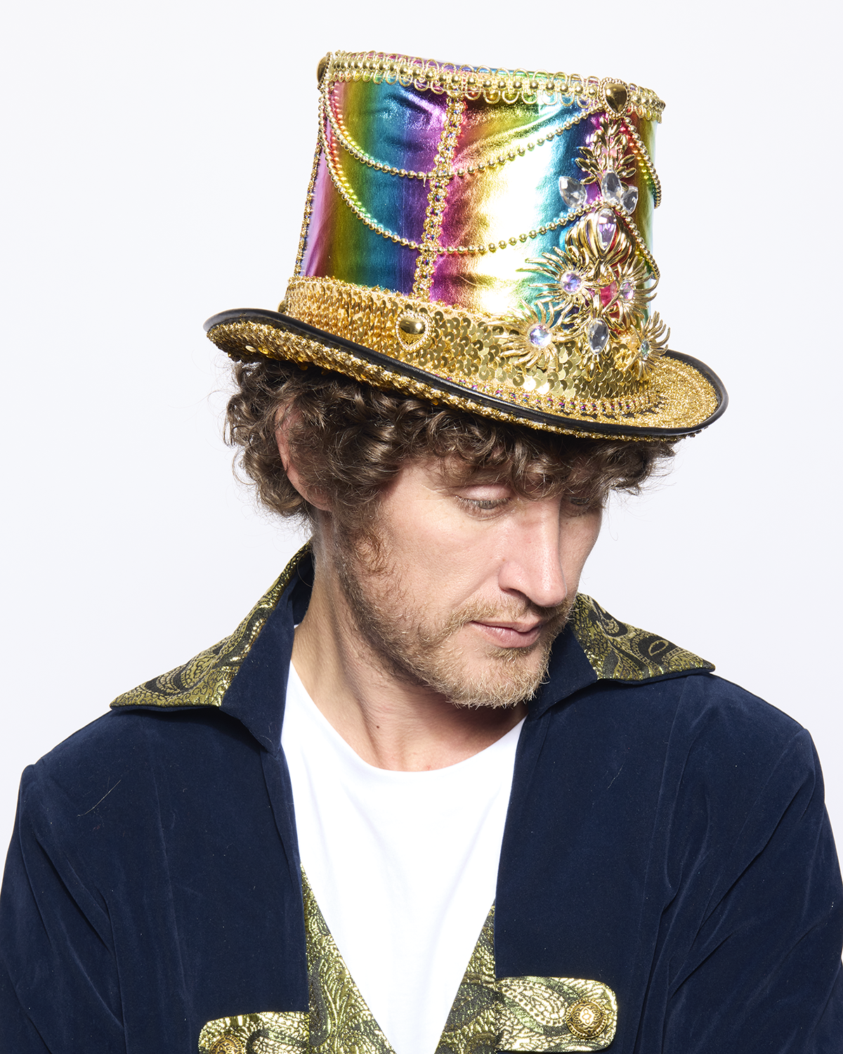Deluxe Rainbow Jewelled Top Hat