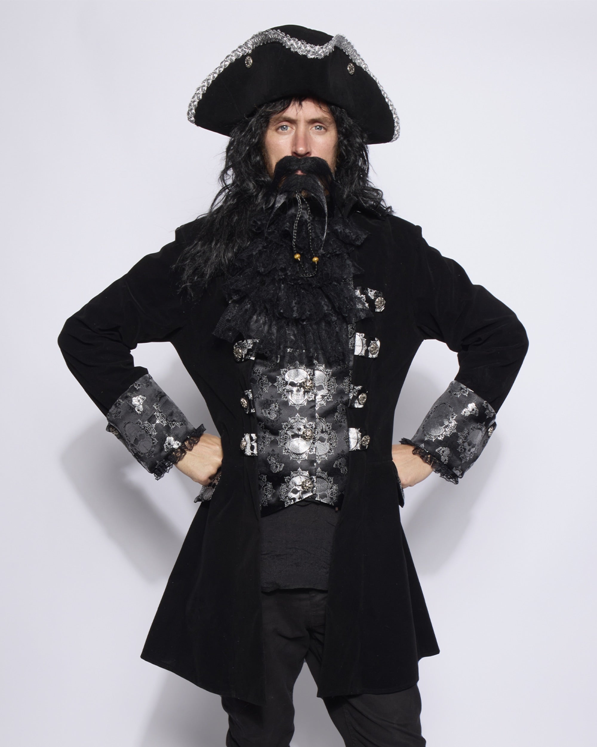 Captain Coat, Mens, Black Bones