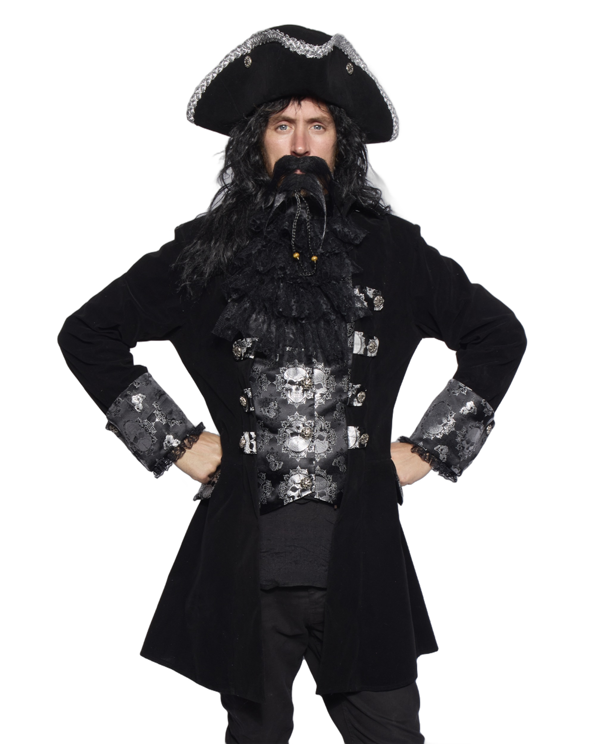 Captain Coat, Mens, Black Bones