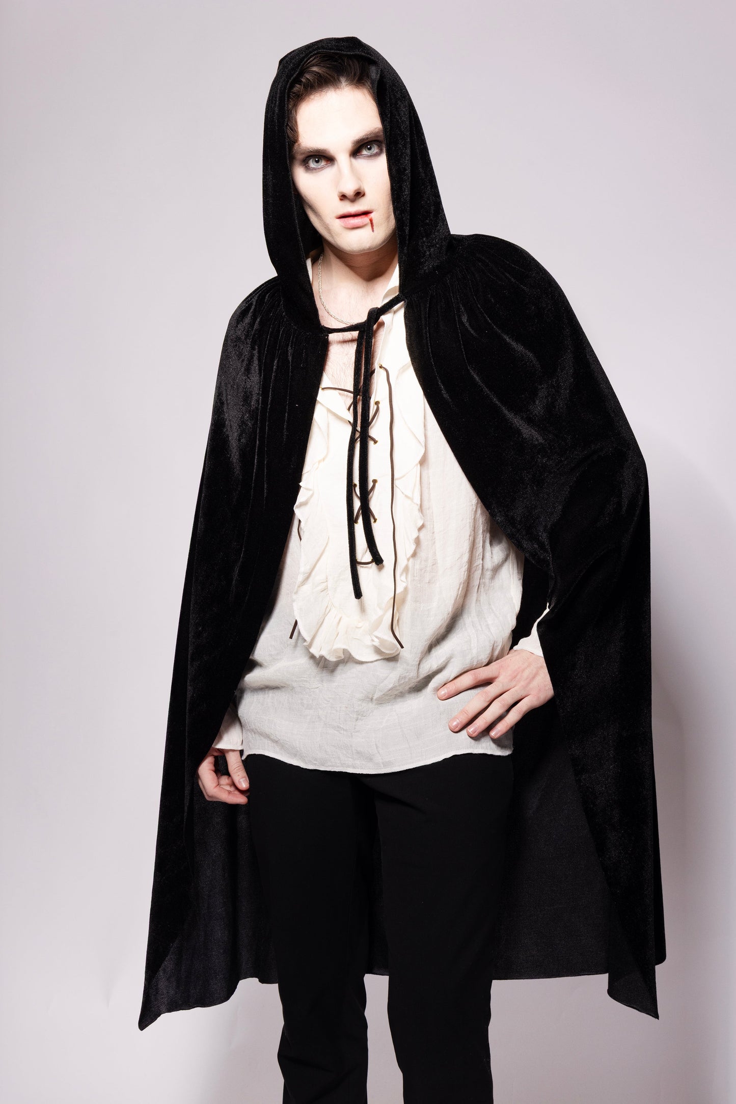 Hooded Velvet Cape, Black