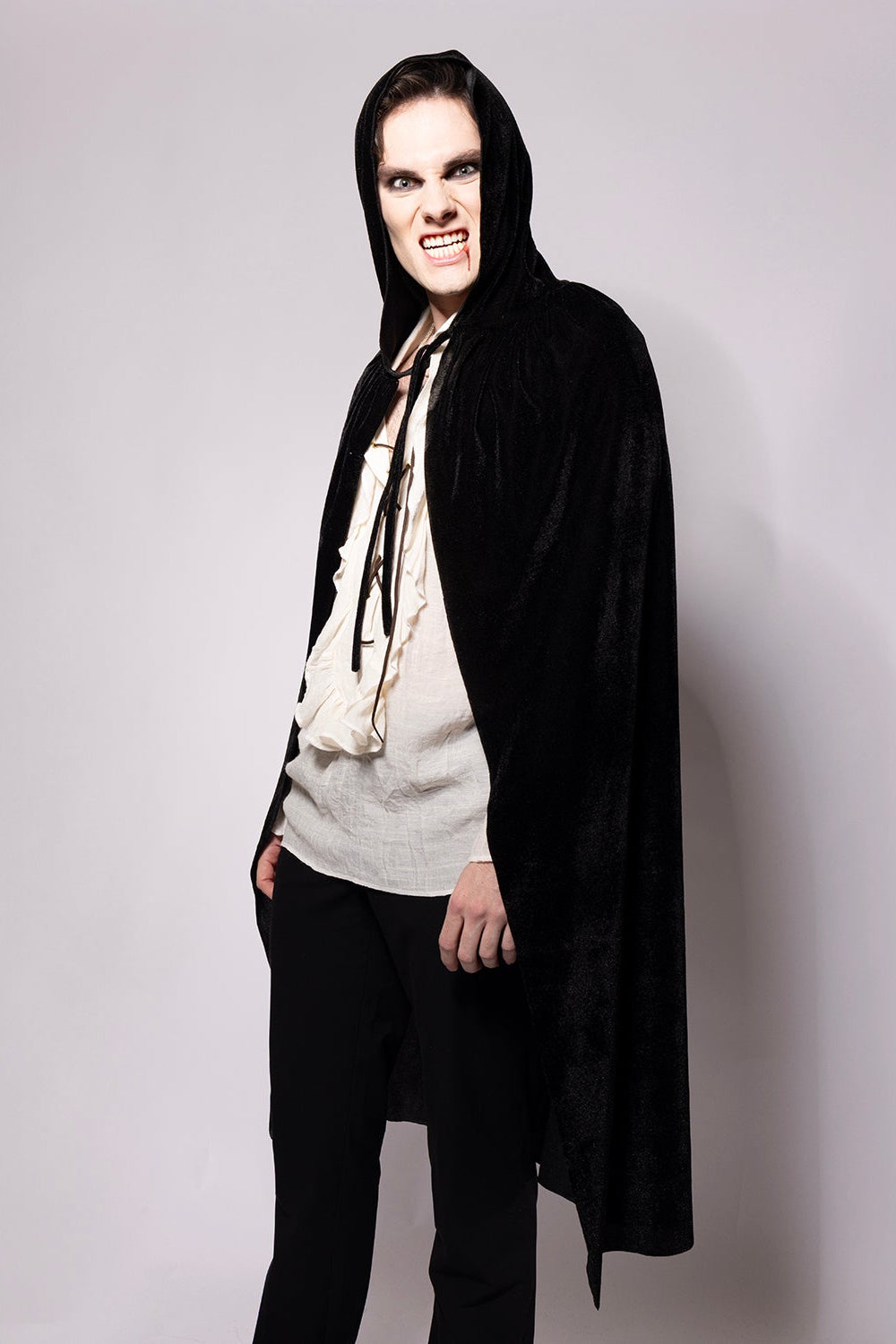 Hooded Velvet Cape, Black