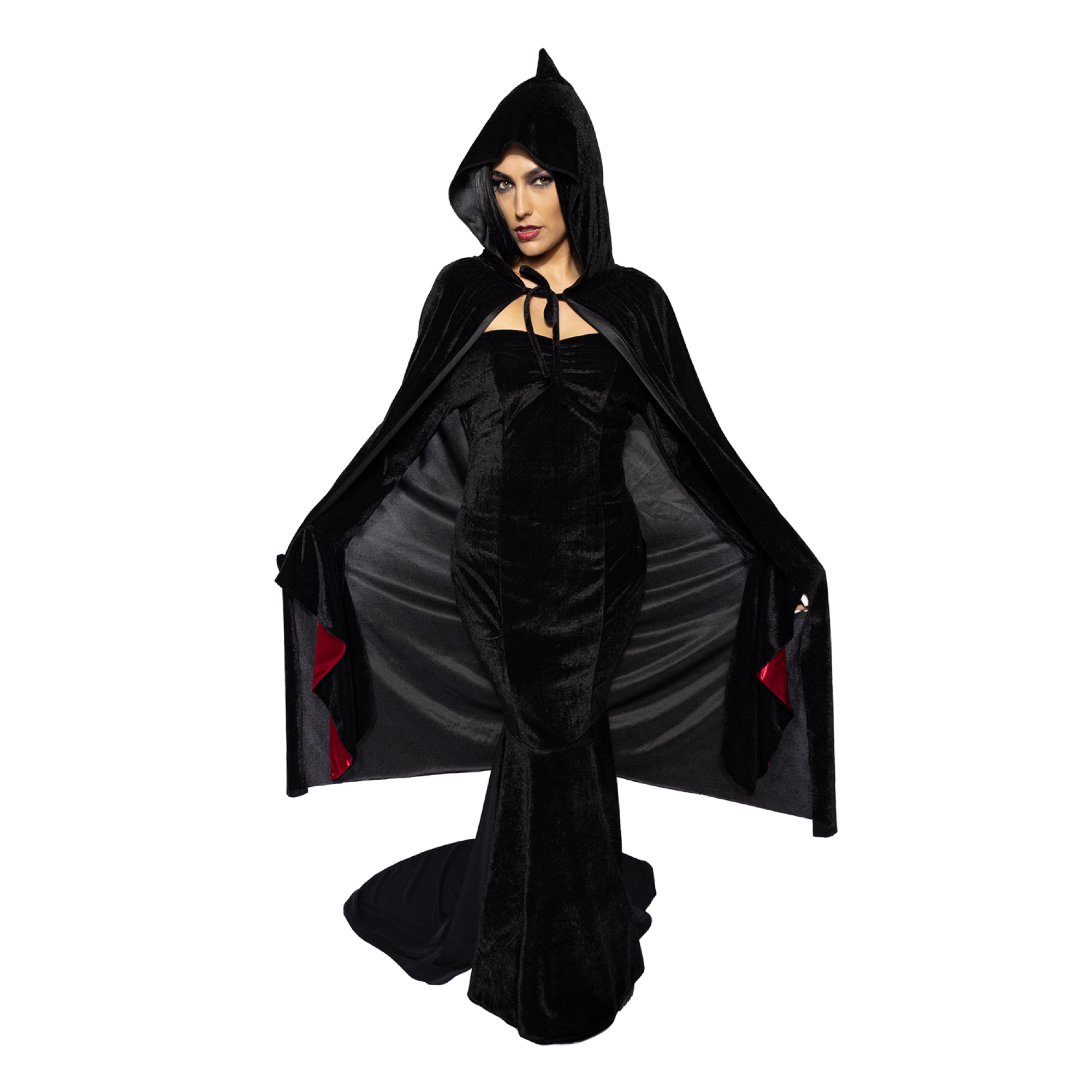 Hooded Velvet Cape, Black