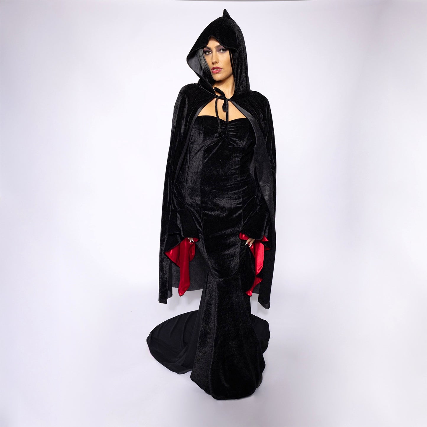 Hooded Velvet Cape, Black