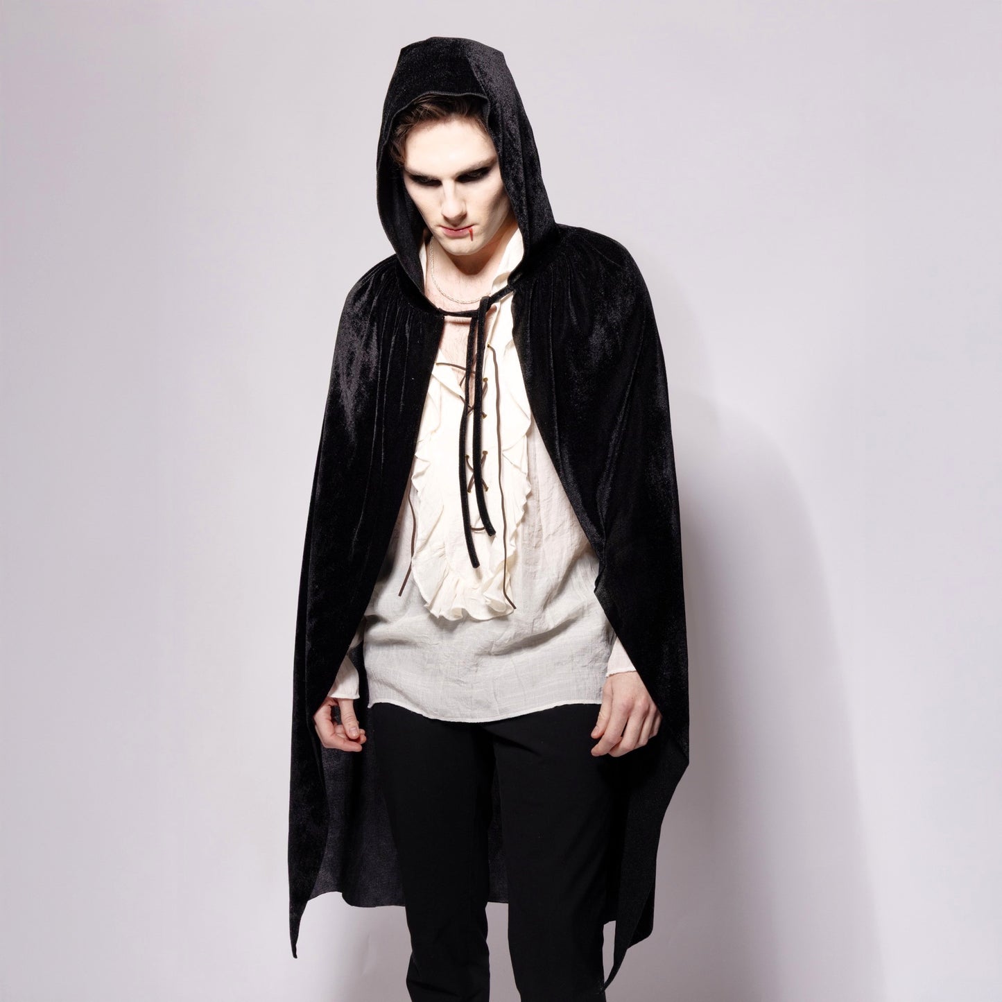 Hooded Velvet Cape, Black