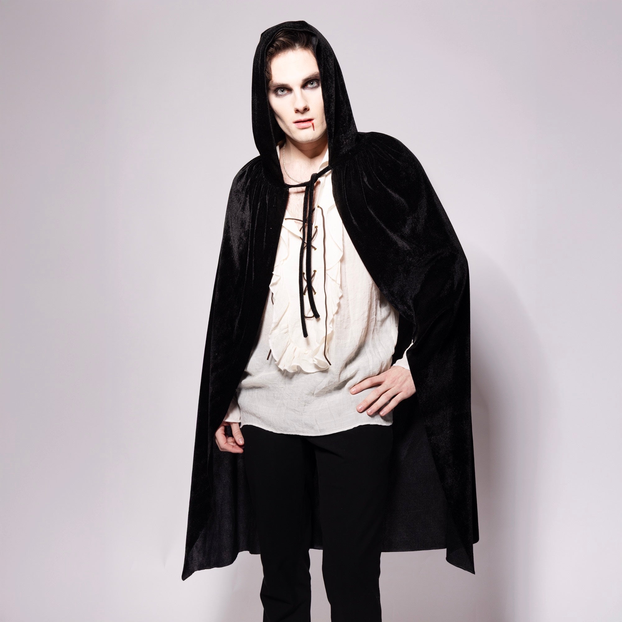 Hooded Velvet Cape, Black