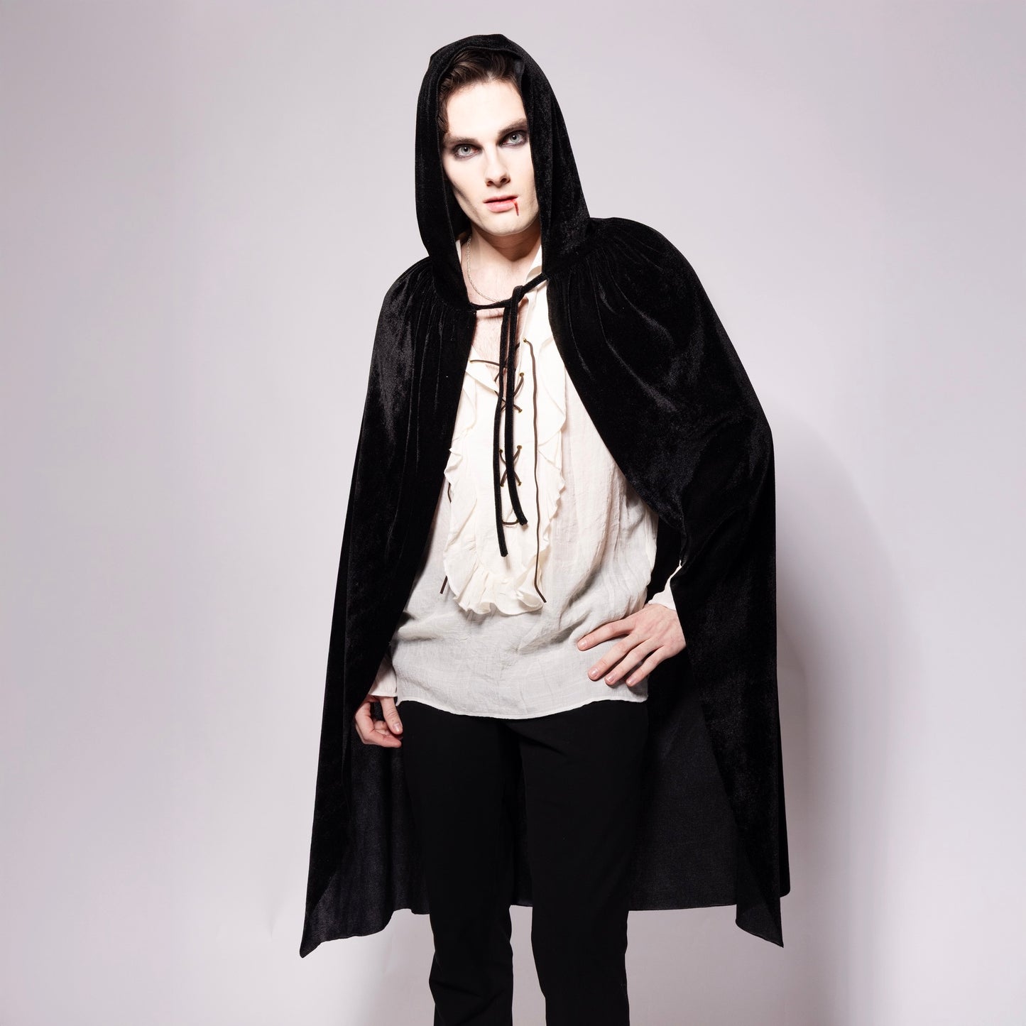 Hooded Velvet Cape, Black