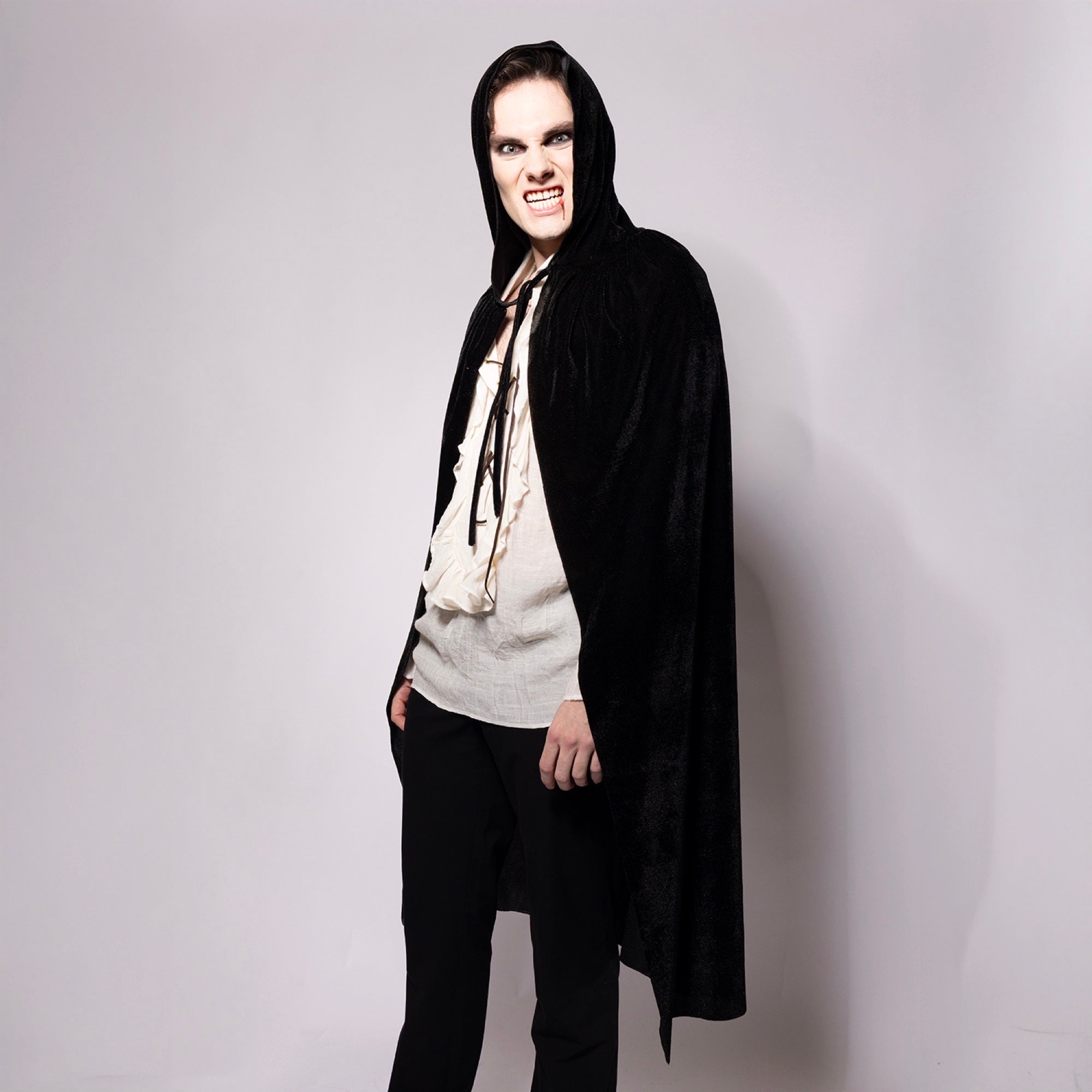 Hooded Velvet Cape, Black