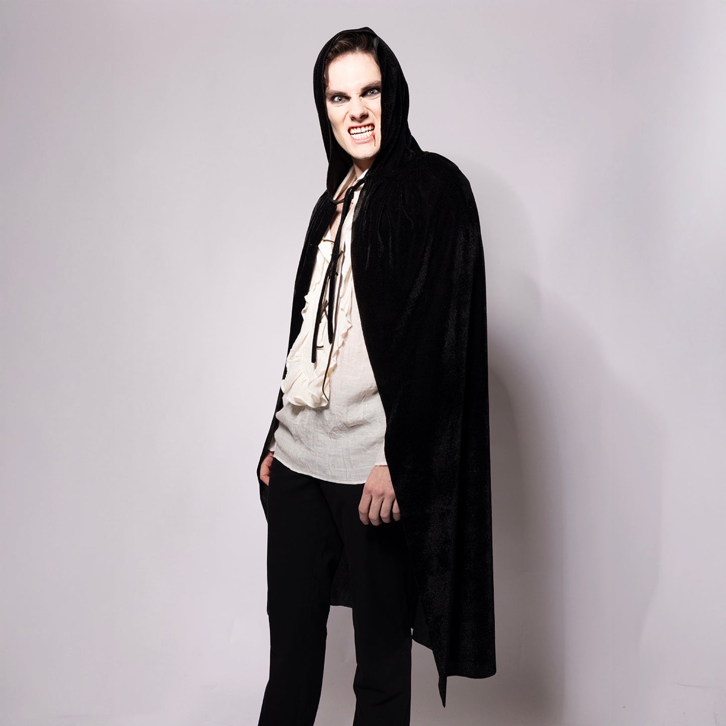 Hooded Velvet Cape, Black