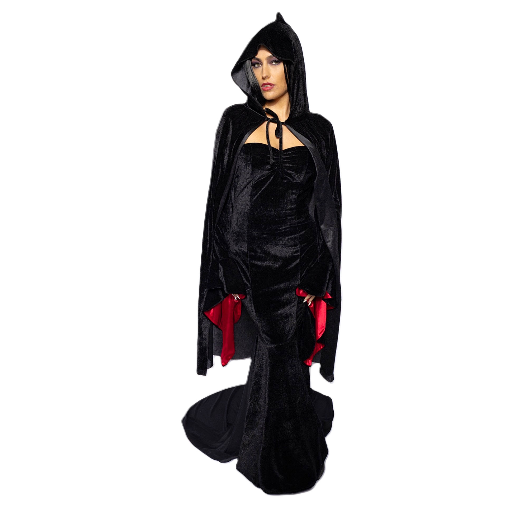 Hooded Velvet Cape, Black