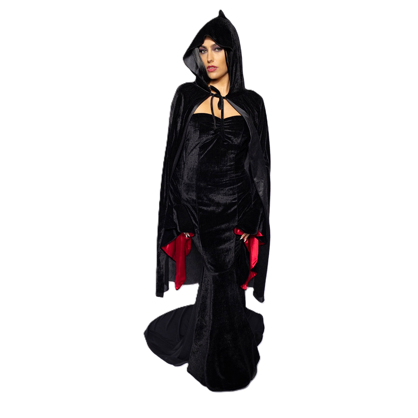 Hooded Velvet Cape, Black