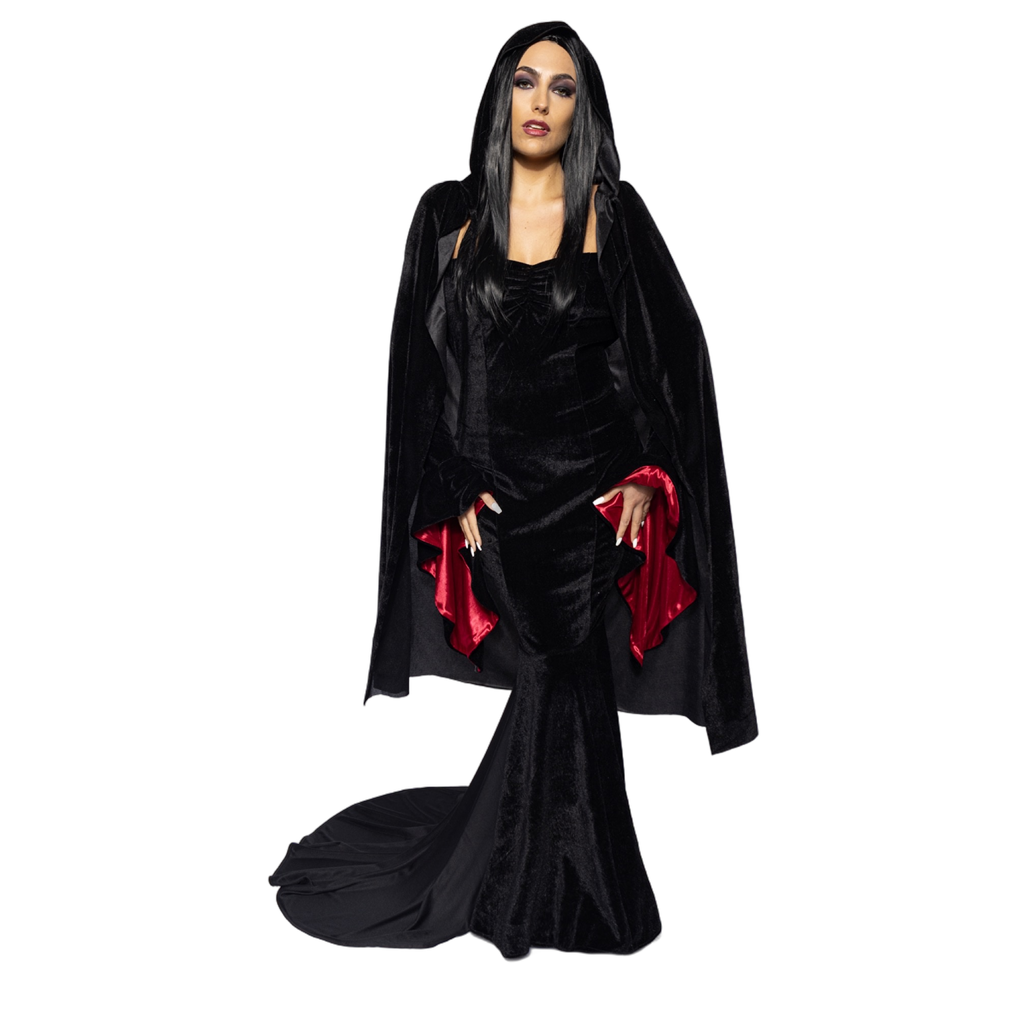 Hooded Velvet Cape, Black