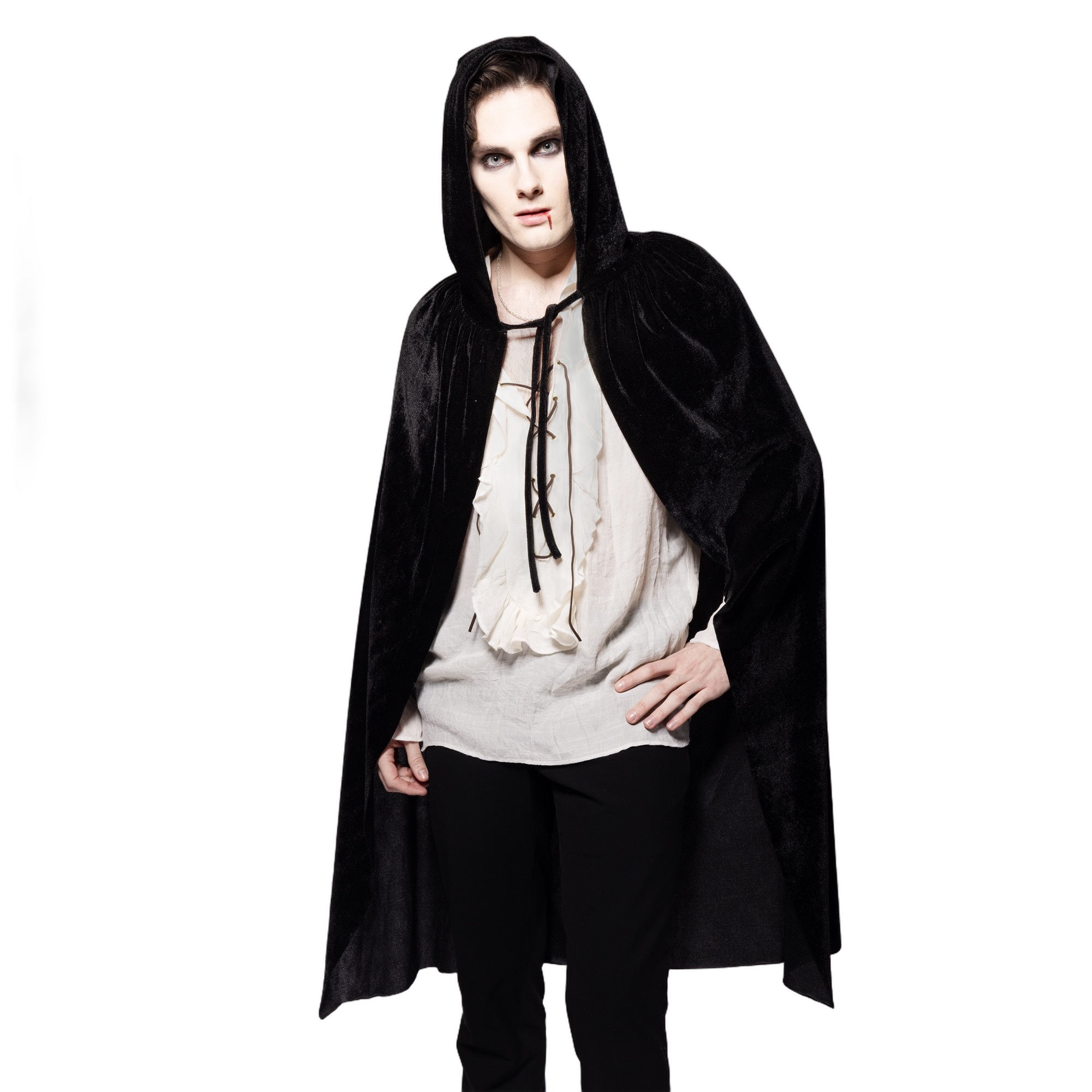 Hooded Velvet Cape, Black