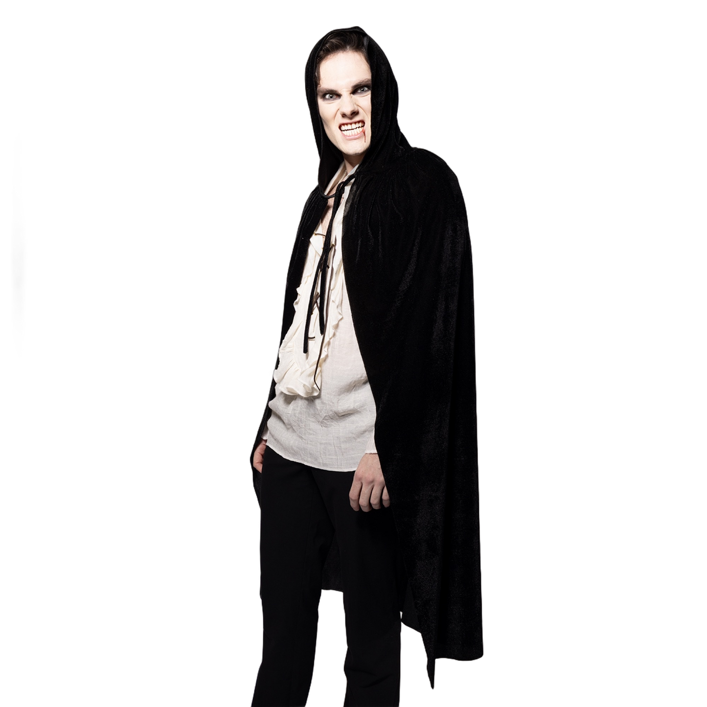 Hooded Velvet Cape, Black