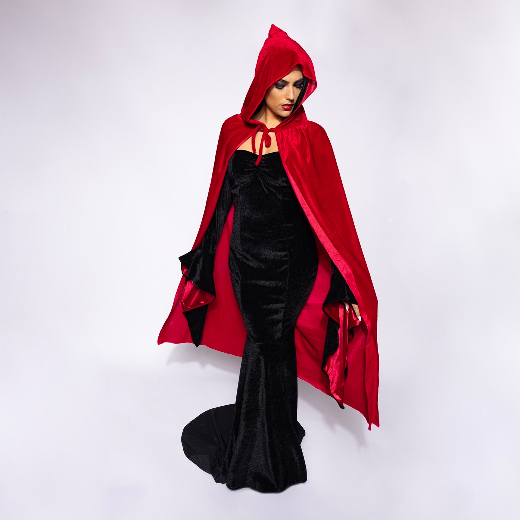 Hooded Velvet Cape, Blood Red