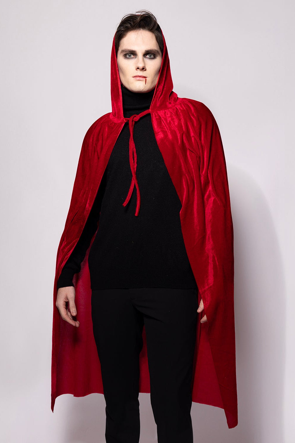 Hooded Velvet Cape, Blood Red