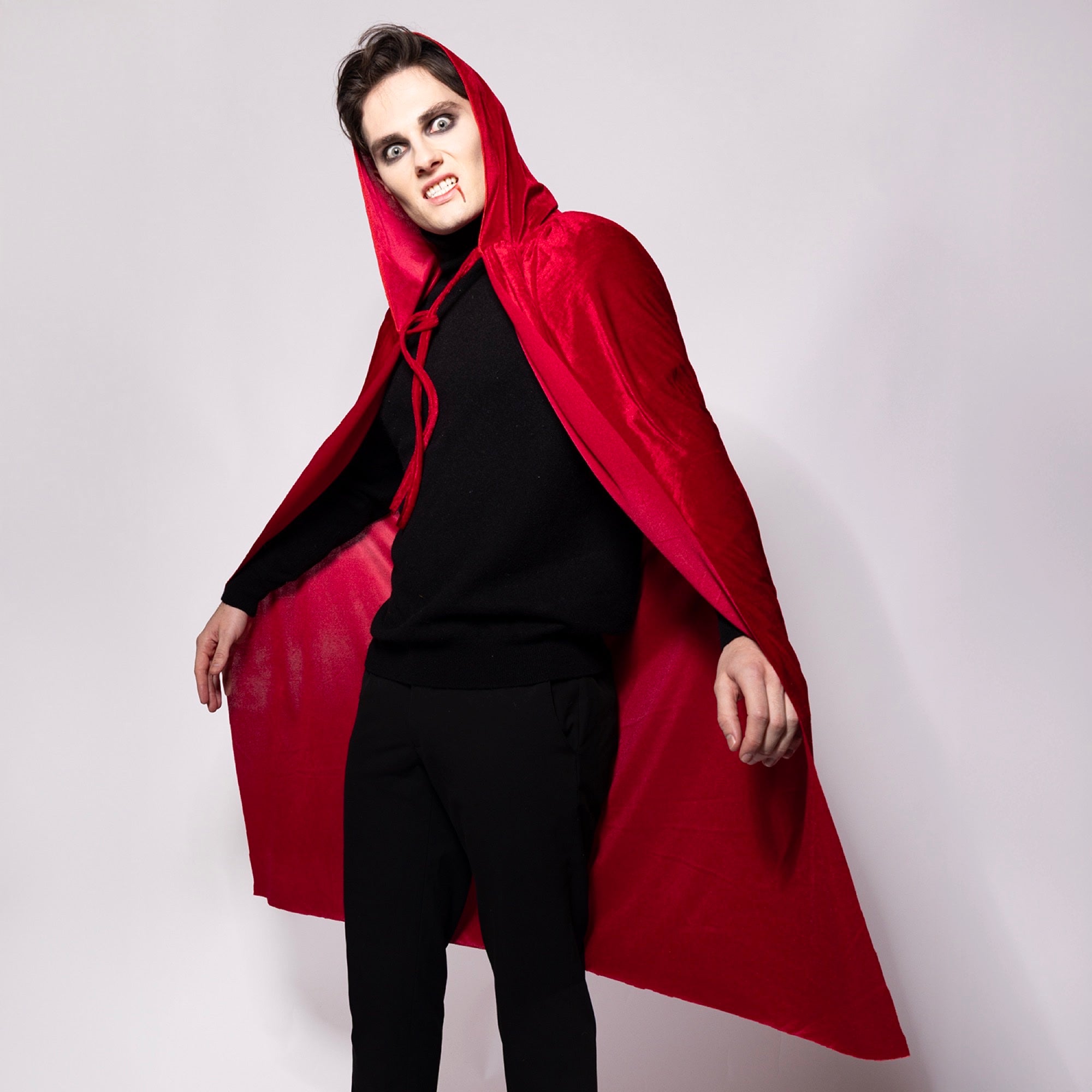 Hooded Velvet Cape, Blood Red