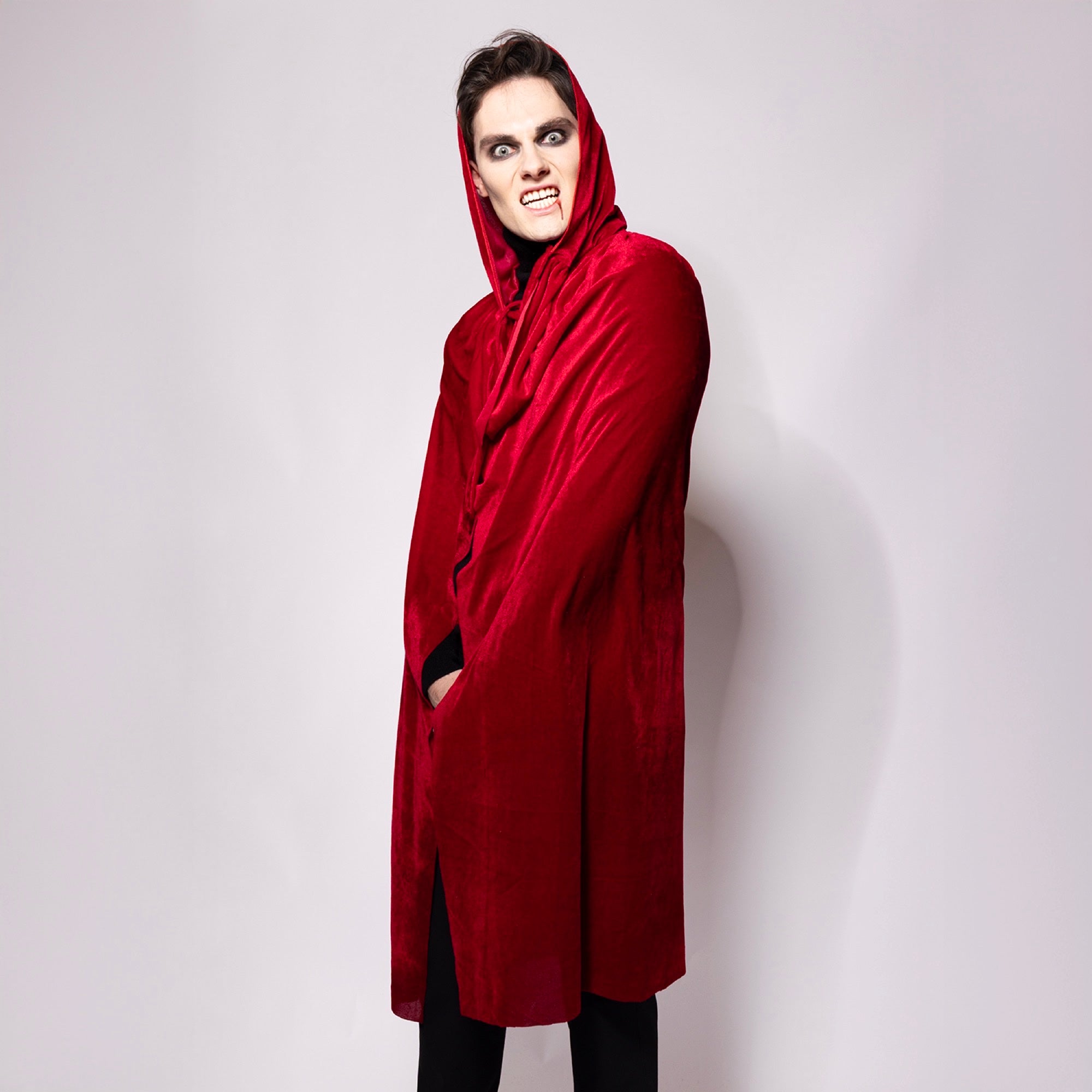 Hooded Velvet Cape, Blood Red