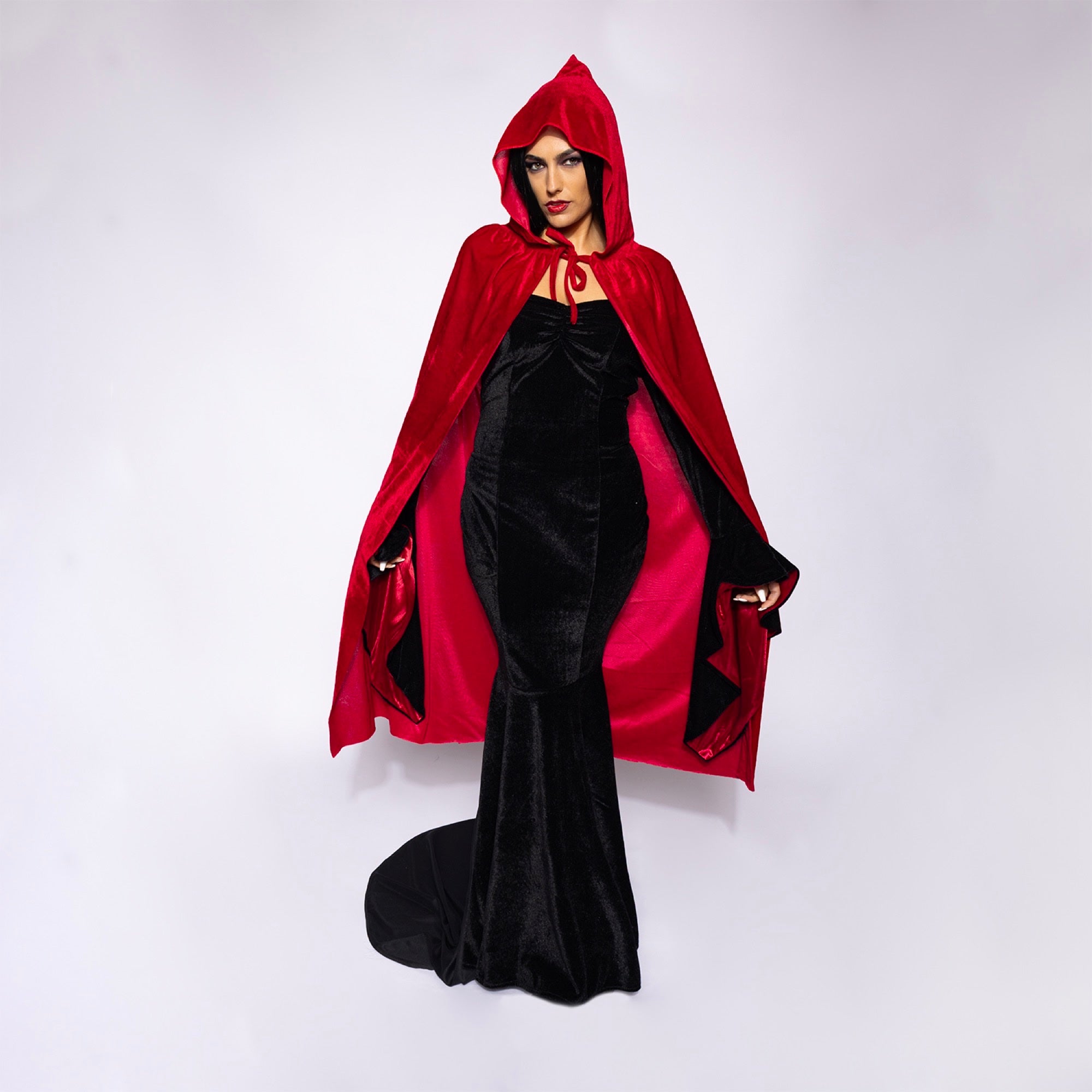 Hooded Velvet Cape, Blood Red