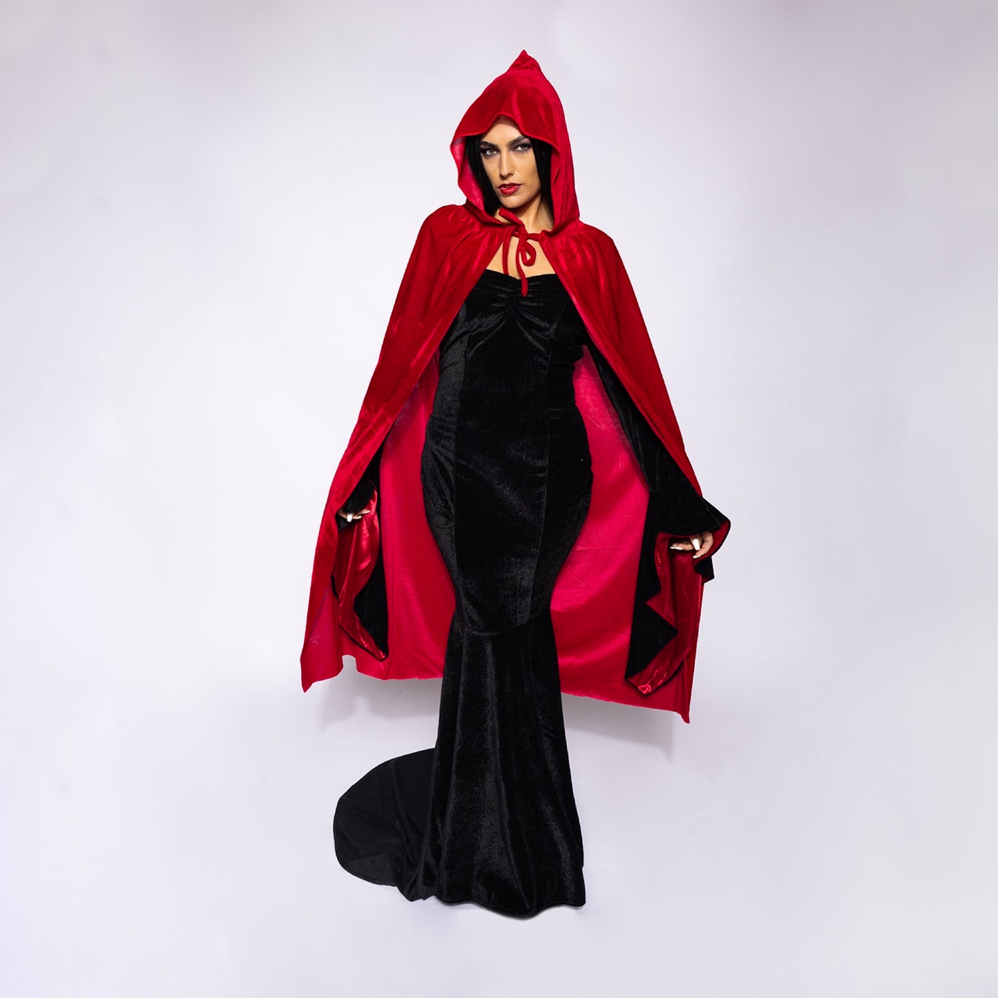 Hooded Velvet Cape, Blood Red